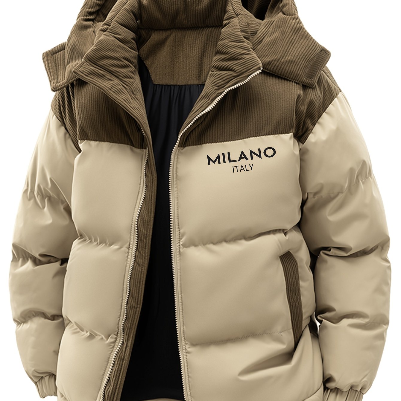 TEMU Manteau d'hiver épais et chaud à capuche pour hommes, veste décontractée tendance d'extérieur avec imprimé, idéal pour , activités de - Convient