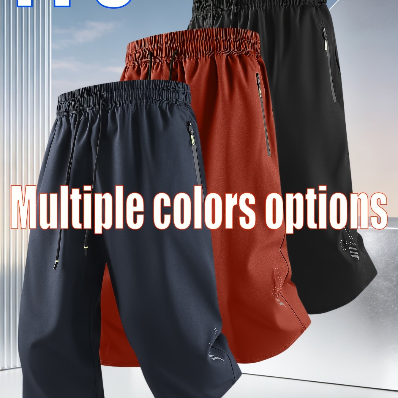 TEMU 5 Colors . Men's Quick-dry Casual Athletic Capri Pants With Plus Size, Zipper Pockets And Drawstring Waistband. Suitable For Daily Casual,