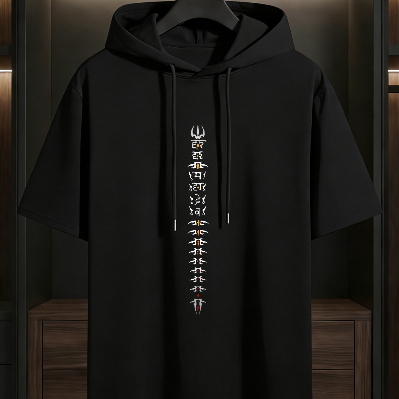 TEMU Men's Gradient Divine Pattern Totem Print Hooded Short-sleeve T-shirt, An Essential Summer Item For Men. Features A Comfortable Pattern Print,