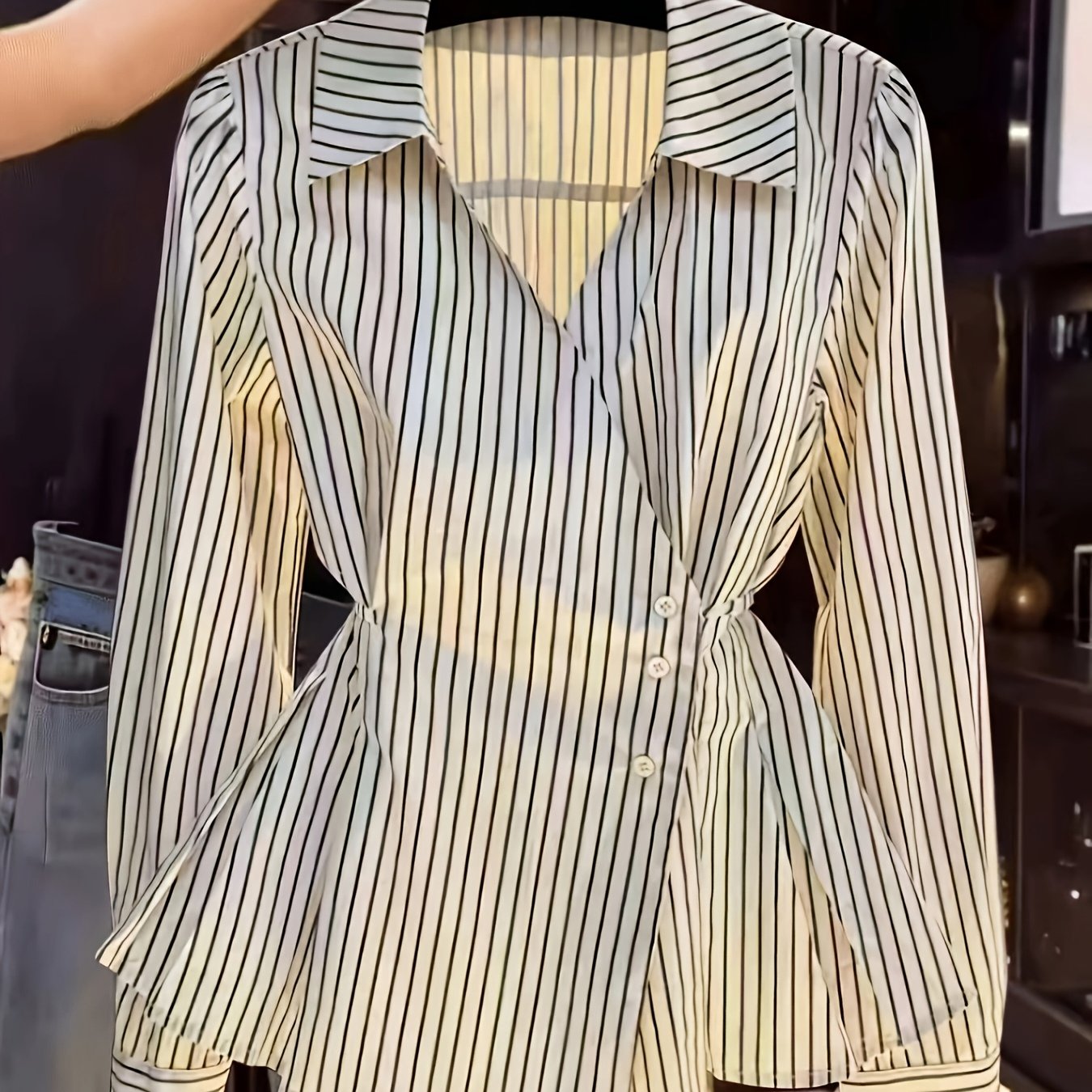 TEMU Jydx Women's Elegant Striped Collar Blouse