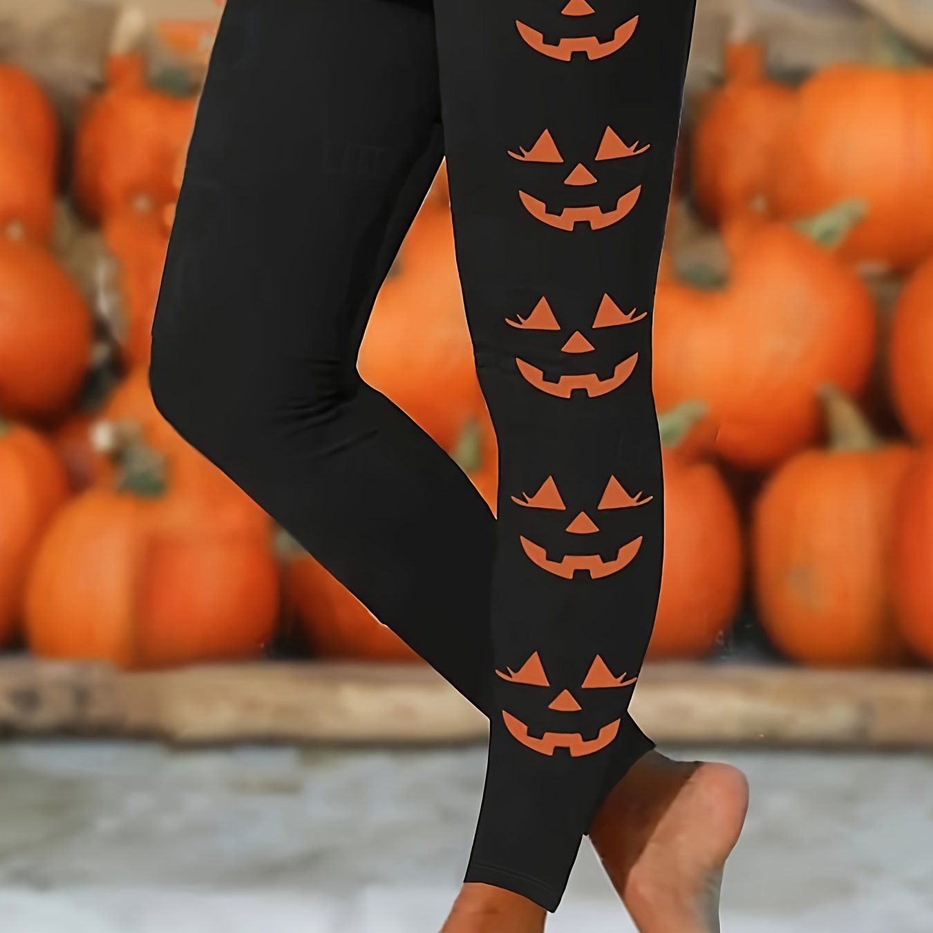 TEMU 【ハロウィン柄】ハイウエスト レギンス カジュアル ストレッチ パンツ