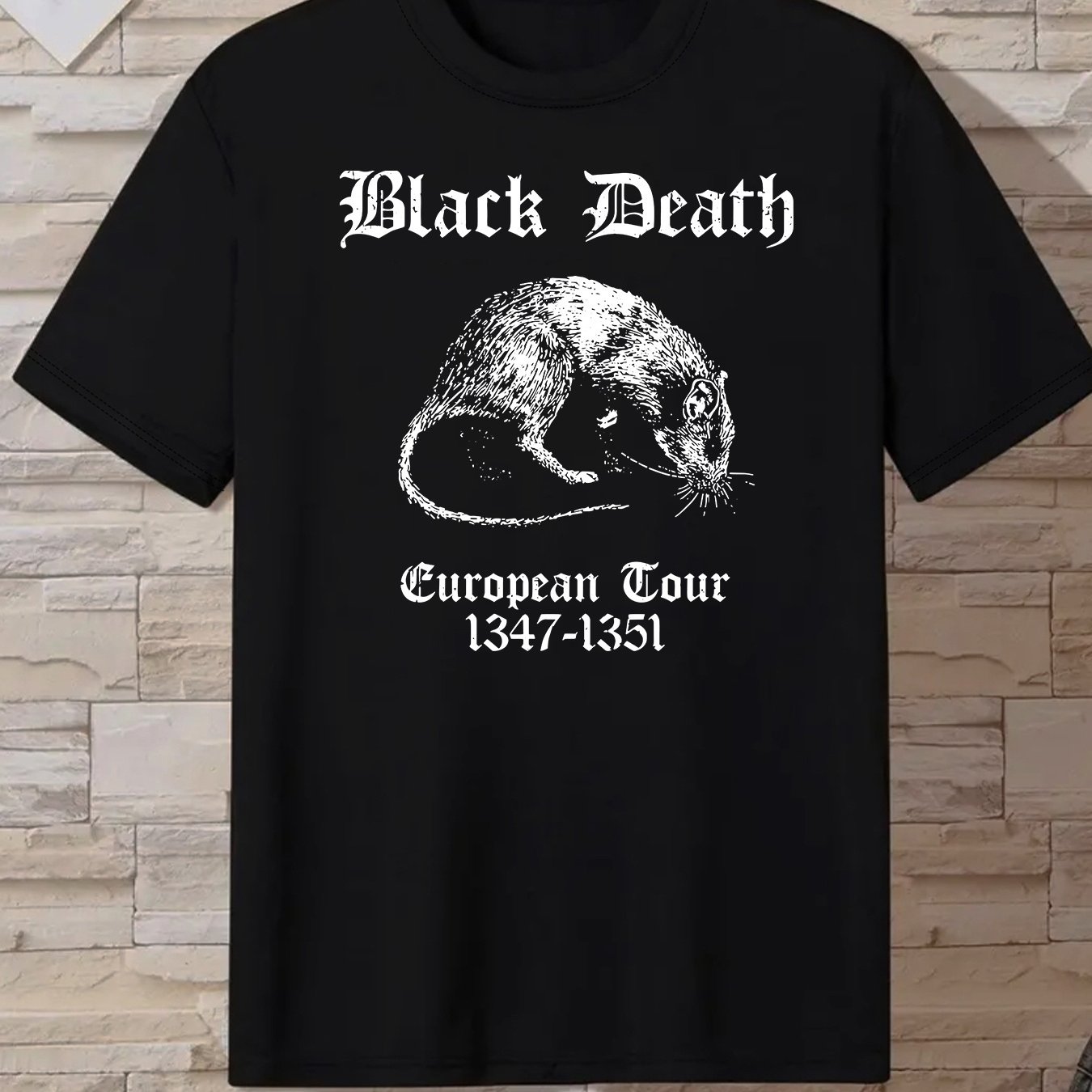 Image of 1347-1351 Graphic Tee- Casual Black Short Sleeve T-shirt With Vintage Plague Mouse Design, Summer& Gifts, Everyday Tshirt | Plague Theme Shirt | , Black T Shirts