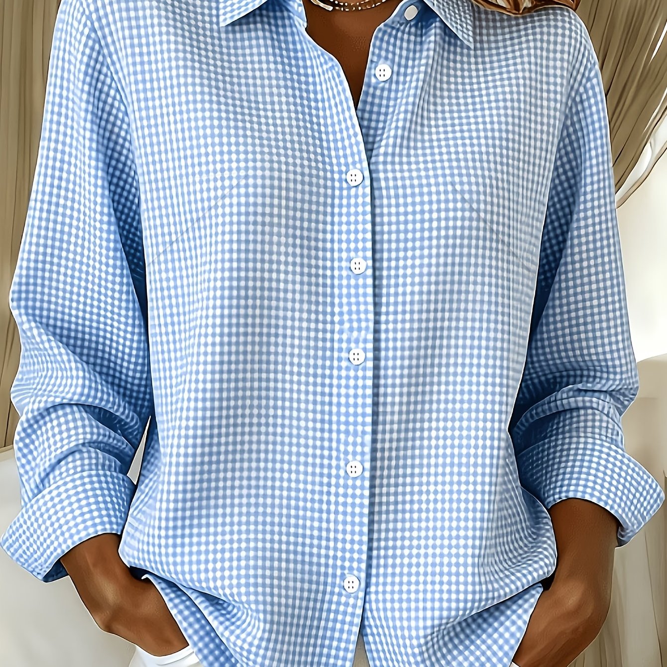 TEMU Plus Size - Casual Fashion Printed Women's Plus Size Long Sleeve Shirt Button-up Top