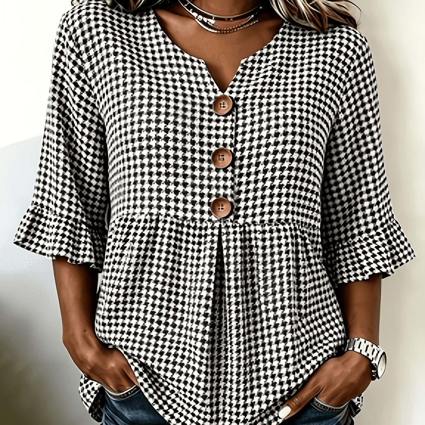 TEMU Blusa clásica para mujer de y con cuello en V y de