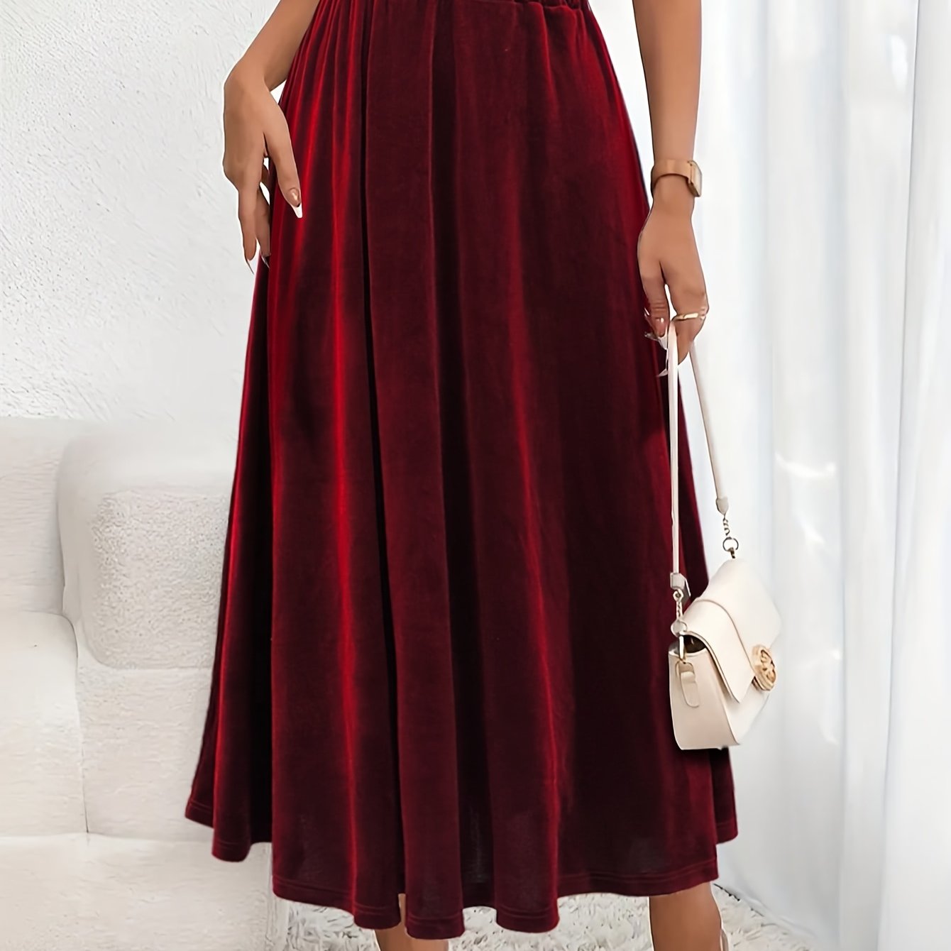 Women's New Casual Velvet Midi Skirt, Medium Elastic Fabric, Elastic Waistband, Velvet Party Comfortable And Elegant Skirt, Elegant Orientation