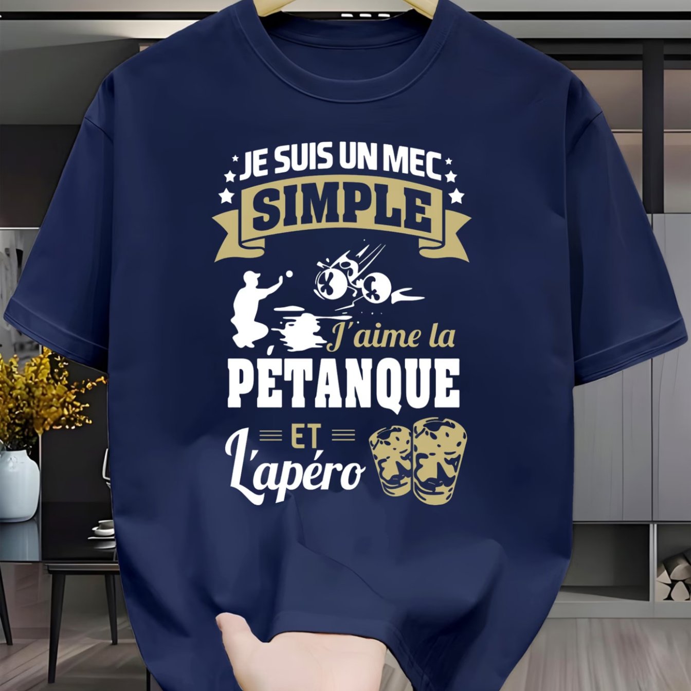 TEMU T-shirt Homme Amusant Français " un de " Thème Bière et Sport de Pétanque, Style Décontracté, Convient aux Amateurs de Bière et aux Amateurs