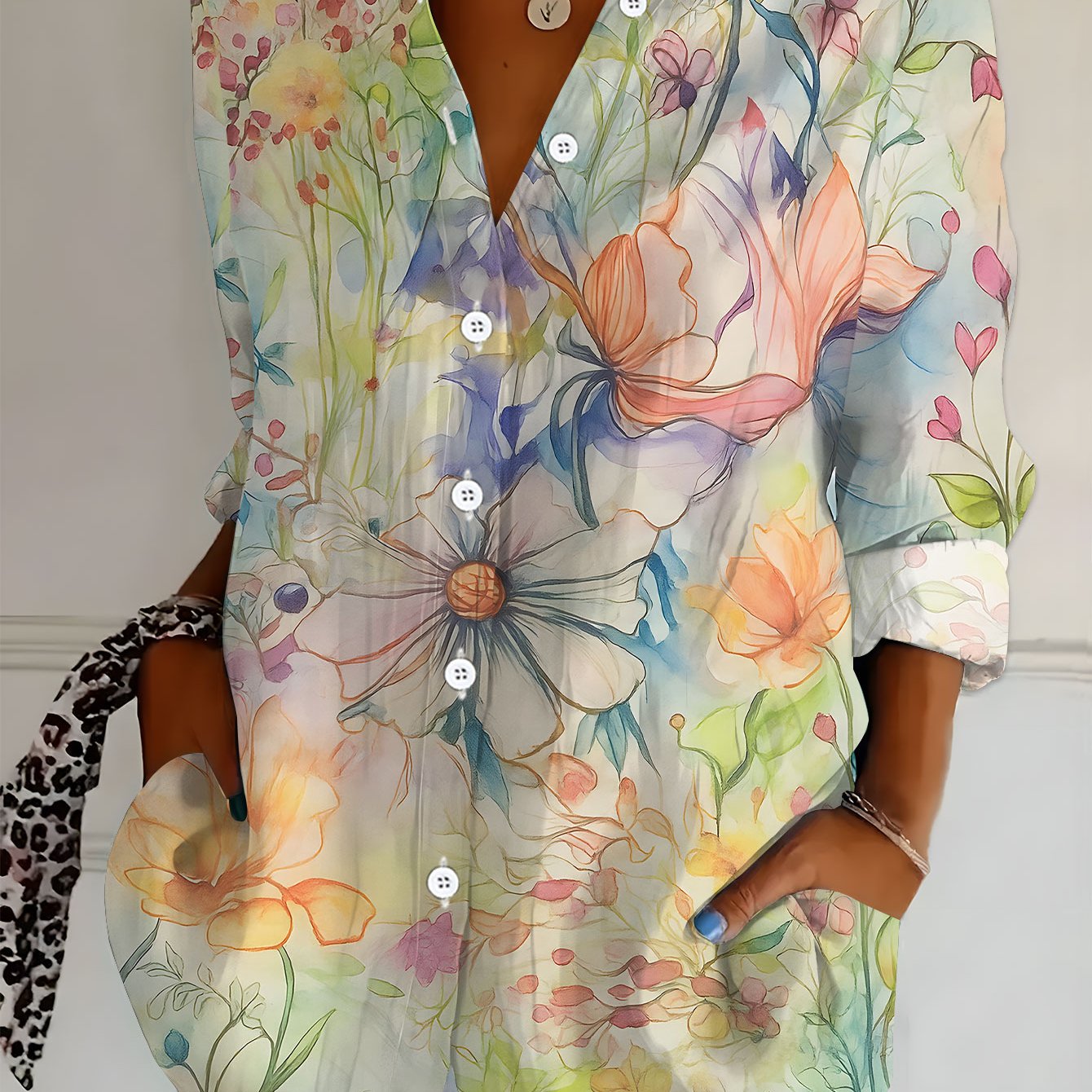 TEMU Chemise Grande Taille pour Femme, Nouvelle Chemise à Manches Longues Imprimée, Chemise Ample à Manches Longues et Col à Revers à Boutons, Style