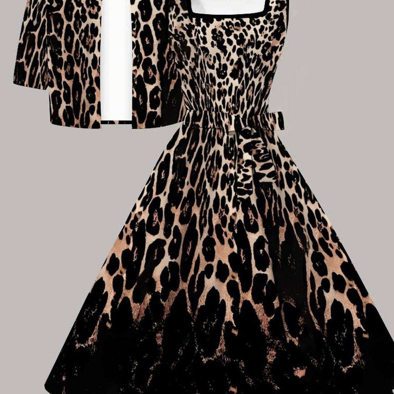 Plus Size, Women's Suit, Plus Size Dress Set, Leopard Print Design, Casual Party, Comfortable Material, Fashionable Personality Short Sleeve Jacket, Vest Dress Set