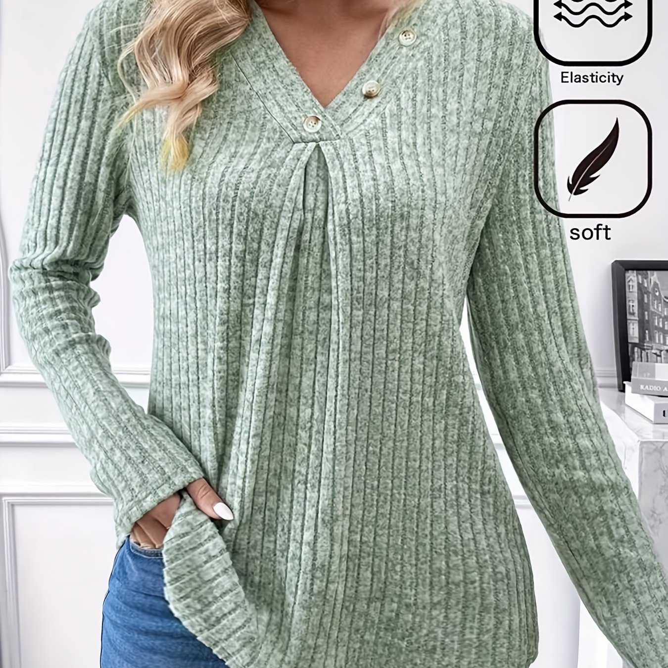 TEMU Plus Size, Striped Long Sleeve Top, Spring/autumn Plus Size V-neck Casual T-shirt