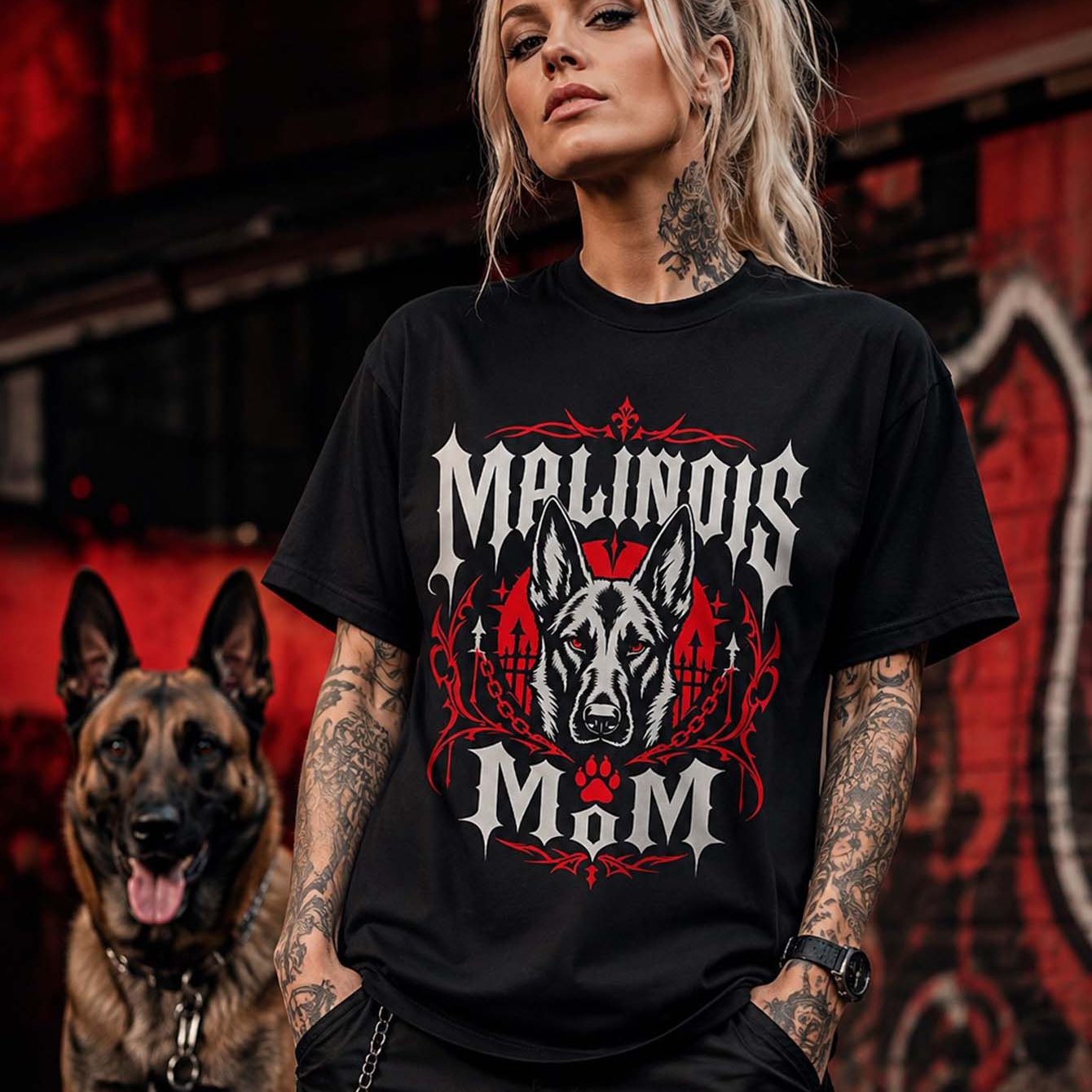 Malinois Mom Dog Graphic Print Neutral T Shirt Casual Short Sleeve Black Regular Fit Daily Wear Tee