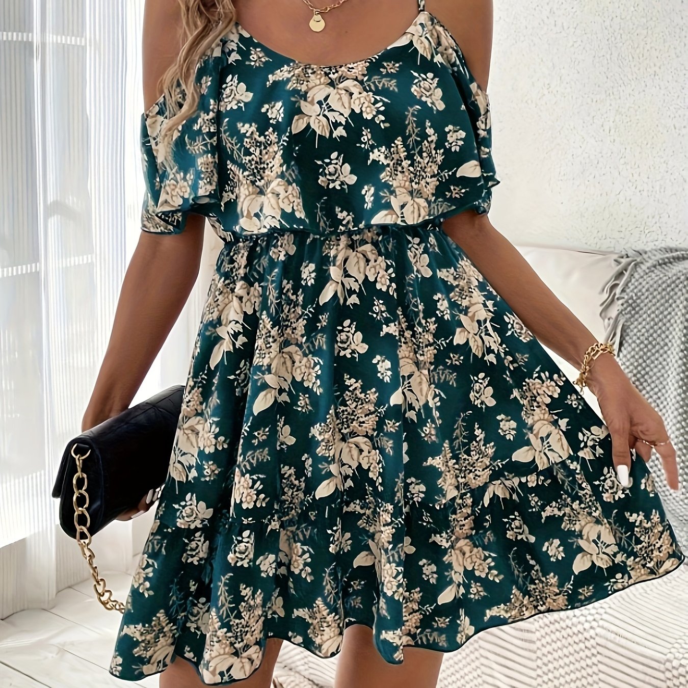 Image of Women's And Plant Print Hem Cami Dress, Summer, Women's Summer Dress