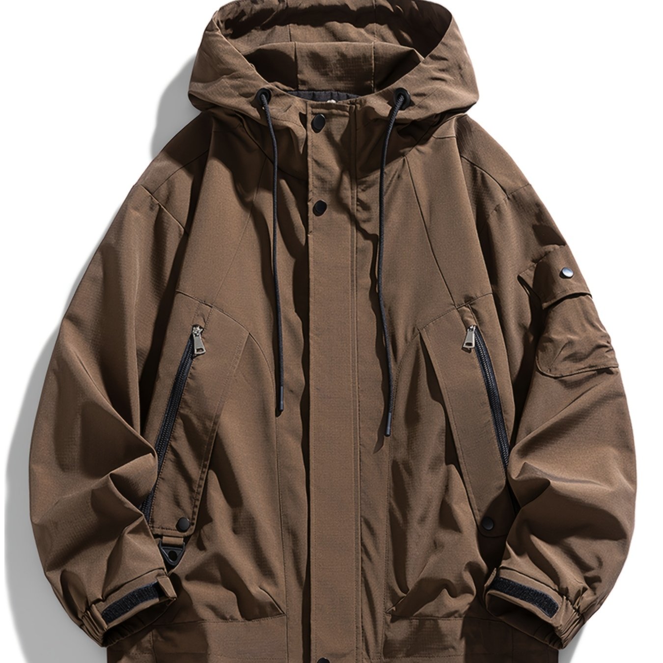 TEMU 0xl-5xl Plus Size Men's New Casual Hooded Jacket For Spring And Autumn, Tooling Loose Solid Color Windproof Coat