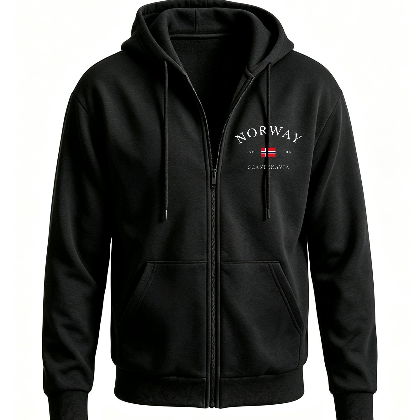 Image of Men' Zip-up Hoodies, Norway Flag Graphic Print, 2026 New Style Men's Cap Sports Sweatshirt Top, Autumn Winter Men's Casual Jacket Coat, Open Front Full Zipper Cardigan Style