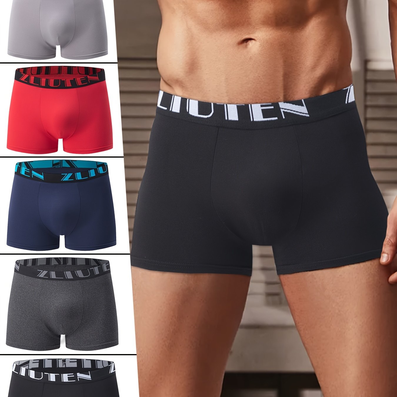 5pcs Men's Underwear, Casual Flat-leg Briefs, Breathable And Comfortable Elastic Flat-leg Pants, Sports Shorts