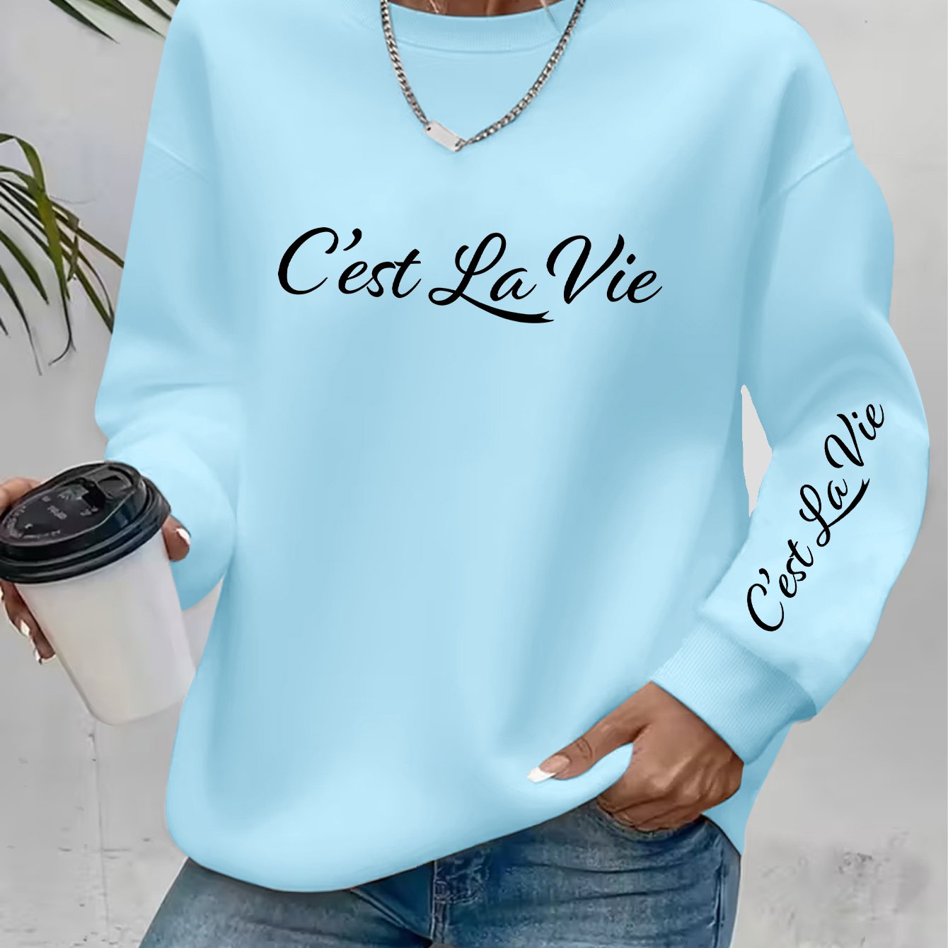 E-shop Kapuzenpullover mit Kunst-Buchstaben-Print und Rundhalsausschnitt - Y2K Mode, eleganter Stil, lässiges, sportliches Fleece-Sweatshirt mit langen