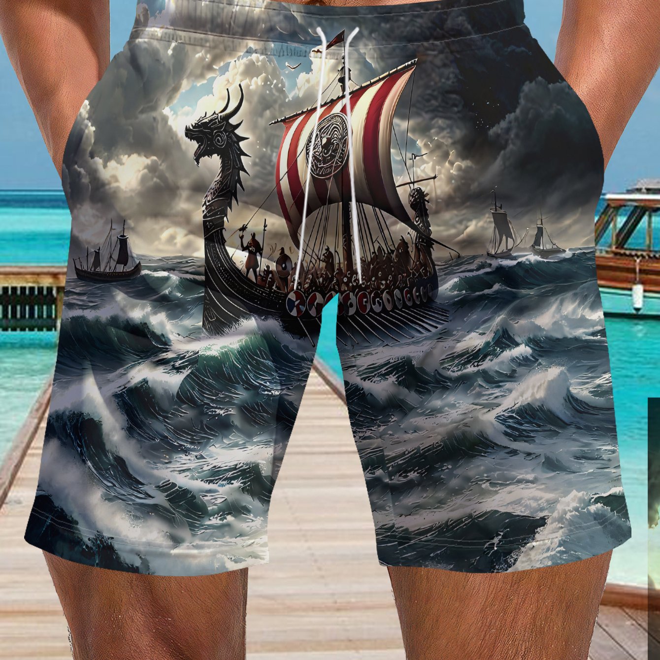 TEMU Men's Plus Size Summer Swim Shorts - Board Shorts Suitable For Surfing, Swimming & Beach , Quick-dry Swimwear With Random Surfboard/ Prints,