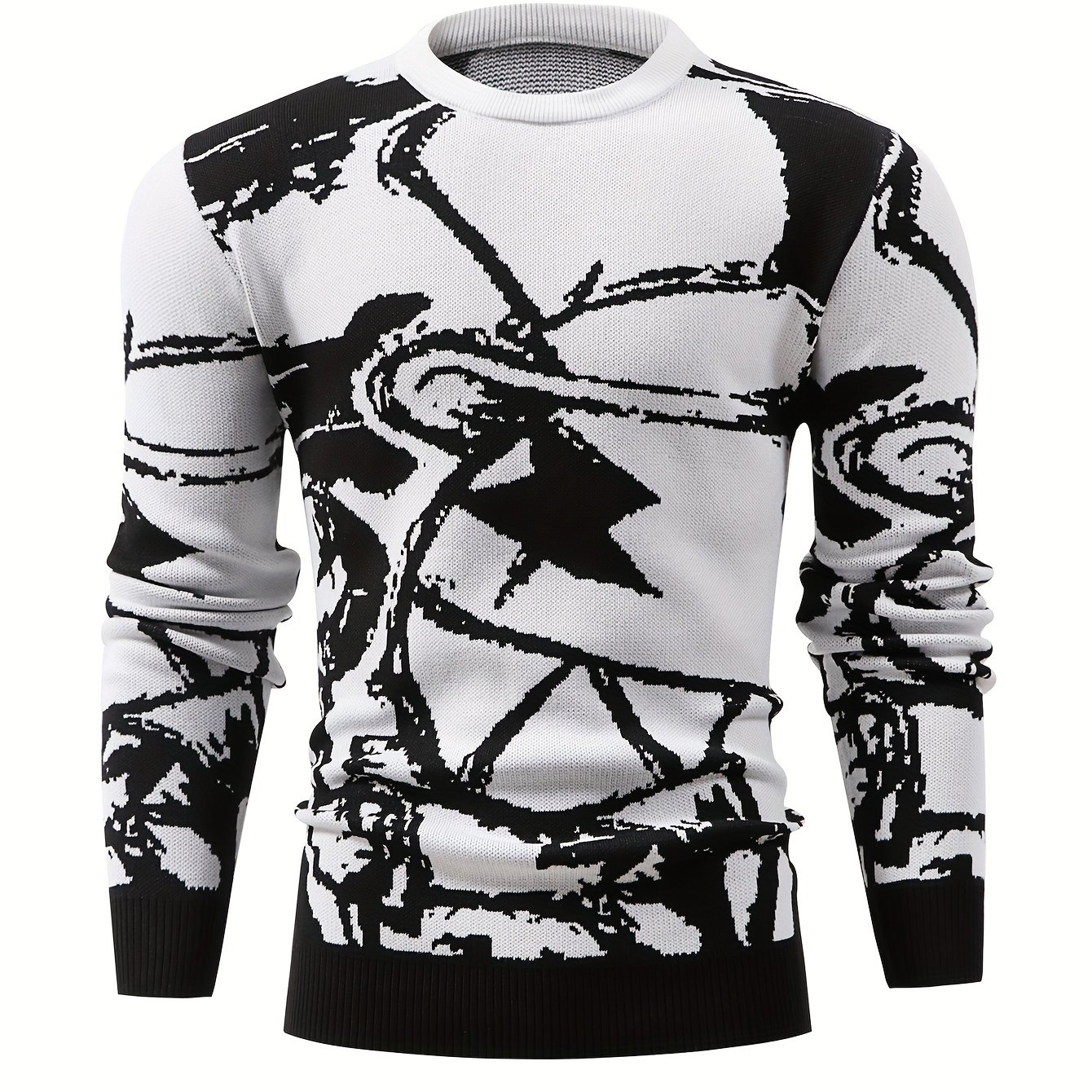 Obm Men's Fashion New Starry Sky Jacquard Contrast Knit Long Sleeve Pullover Sweater