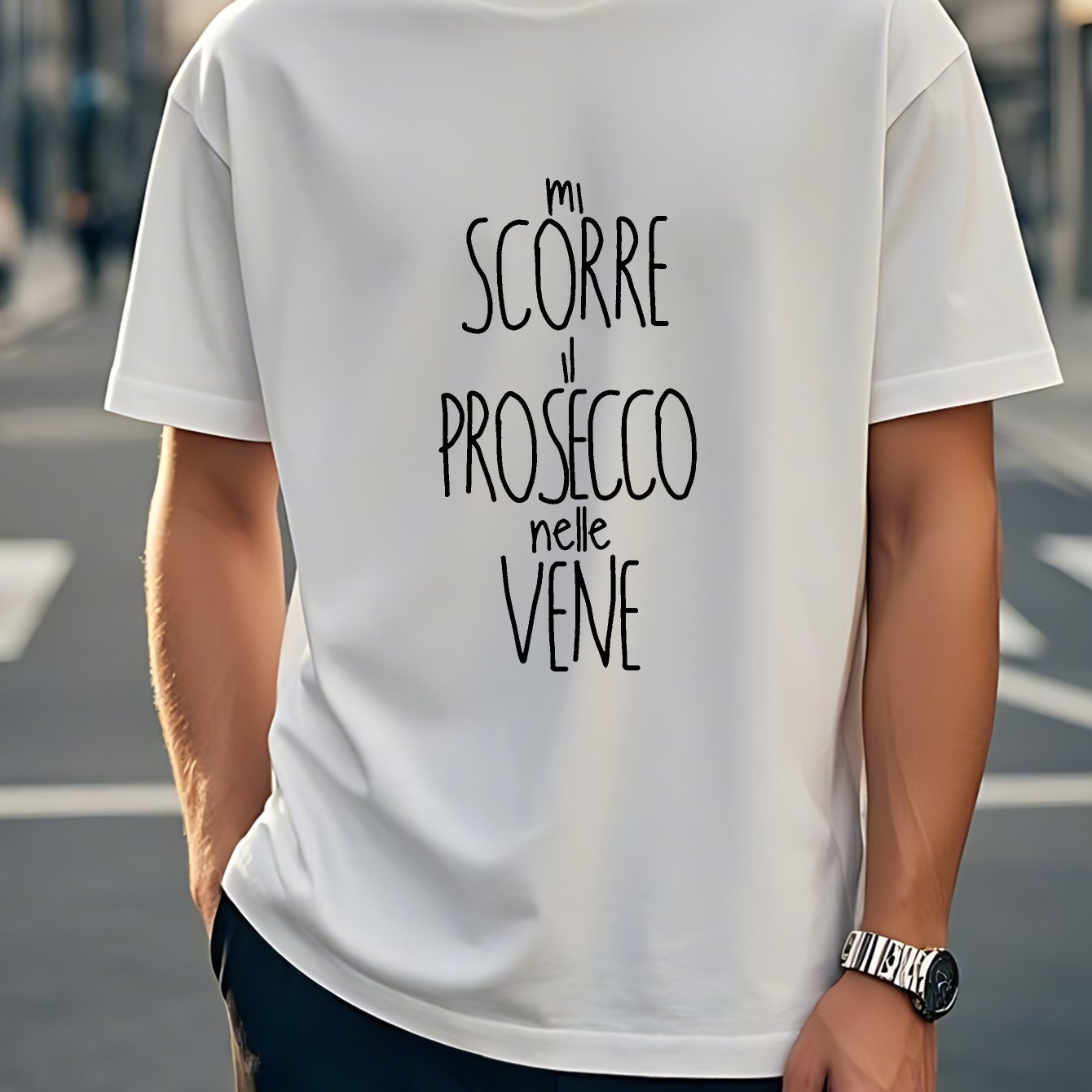 TEMU Men's Italian Style Short Sleeve T-shirt - Summer Casual Round Neck Top With Italian Text, Machine Washable & Versatile For Beachwear, -casual