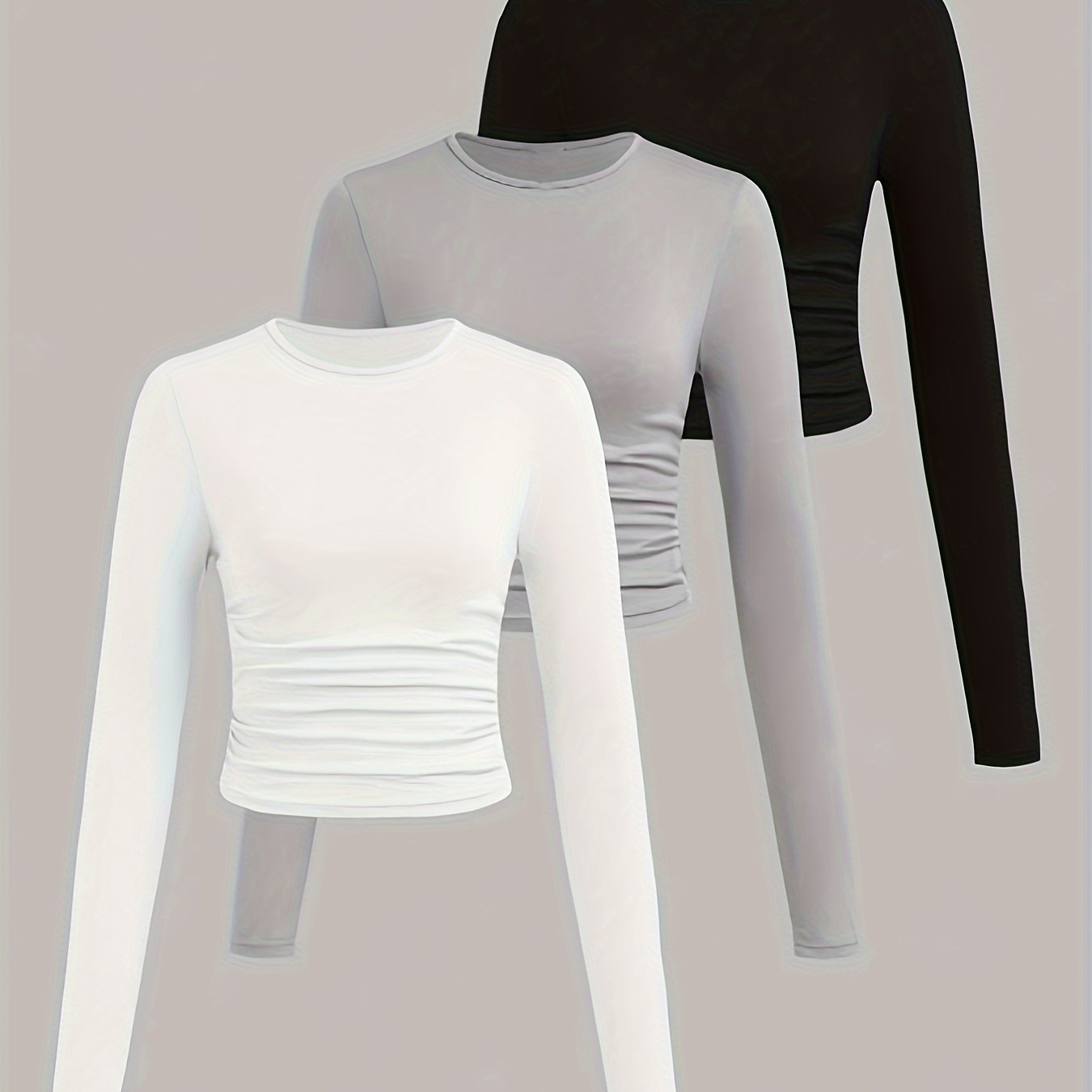 Image of Girls' Long-sleeve Crew Neck Versatile T-shirt 3pcs Set