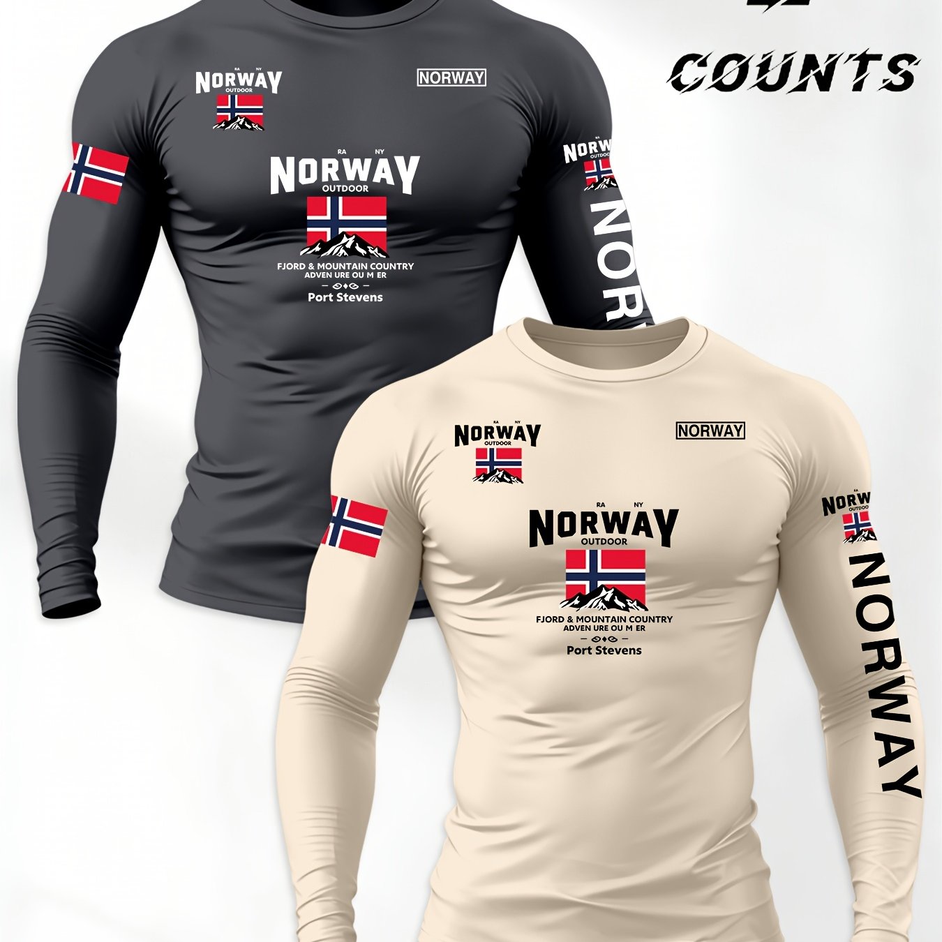 TEMU Conjunto de 2 camisetas de larga para hombre con estampado regular de y otoño, camisetas de larga, tops casuales deportivos para exteriores 2