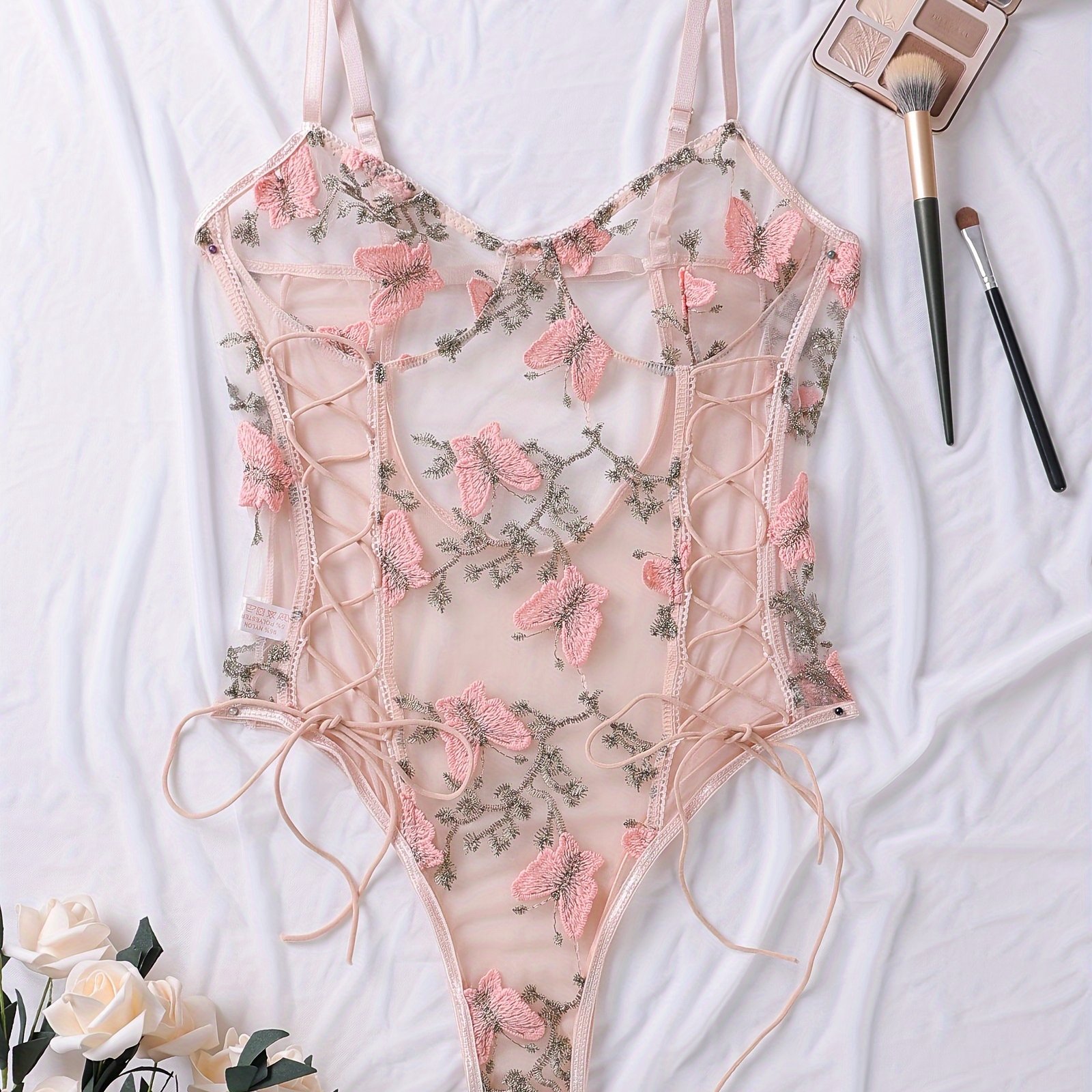 Butterfly Embroidery Mesh Bodysuit