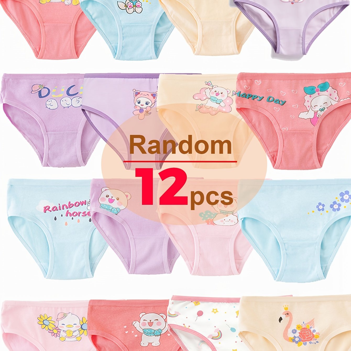 Image of 12pcs Random Kids Girls Cute Panties, Toddler Soft Briefs, Comfortable Breathable Child Bikini Underwear