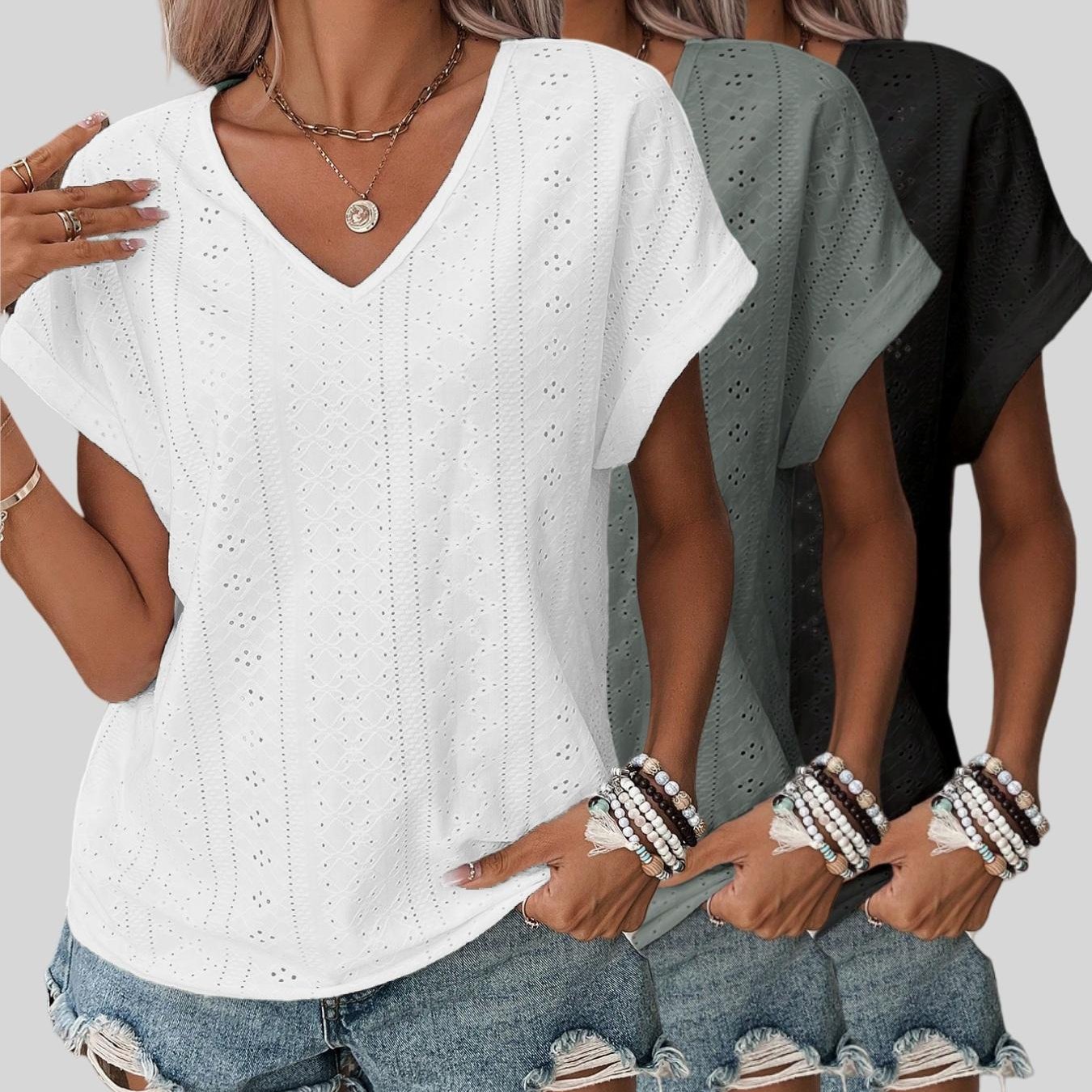 E-shop Ein dreiteiliges Set aus locker geschnittenen Damenoberteilen aus Jacquardstoff im europäischen und amerikanischen Casual-Stil