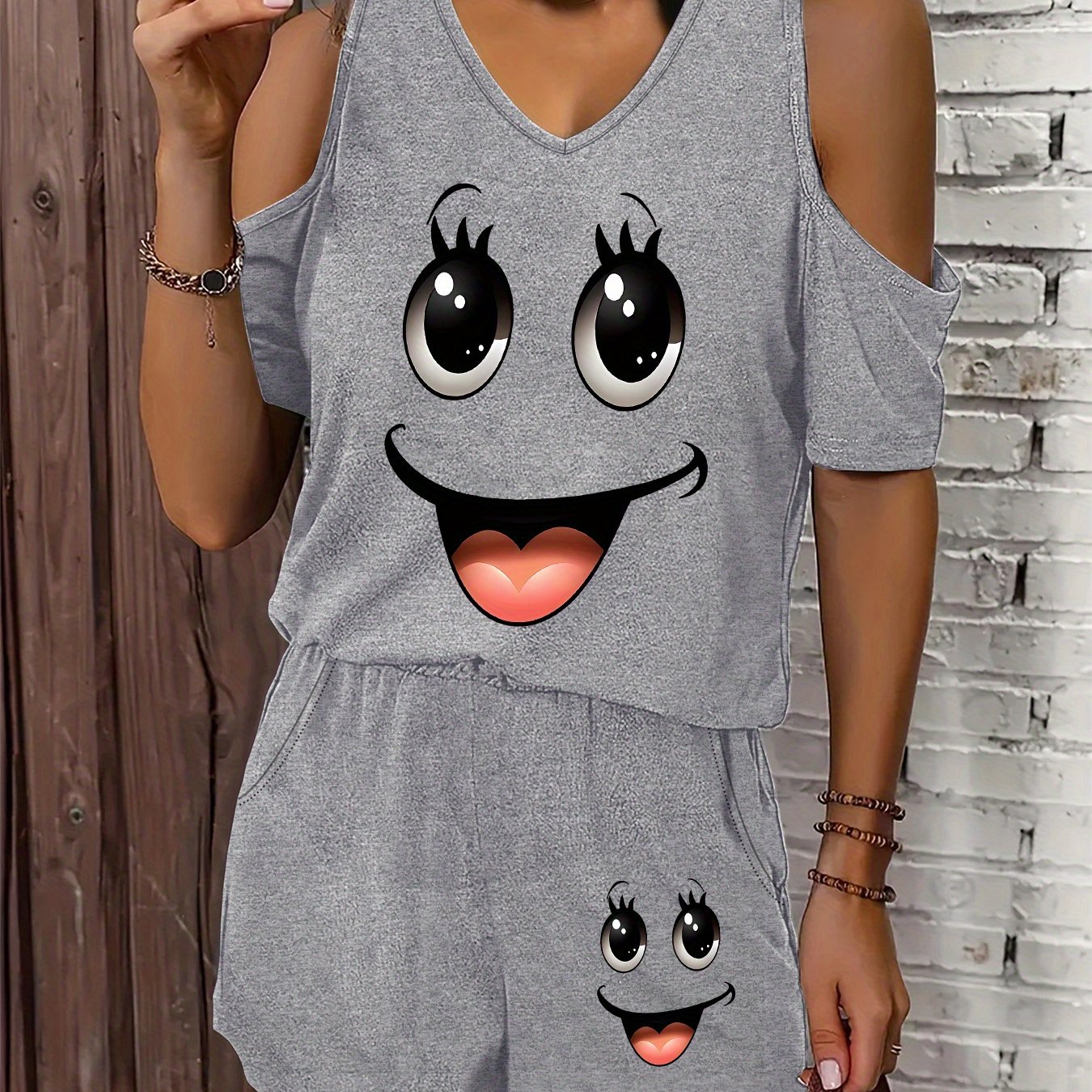 TEMU Graphic Print 2 Piece Set, Short Sleeve T-shirt & Shorts, Women's Clothing