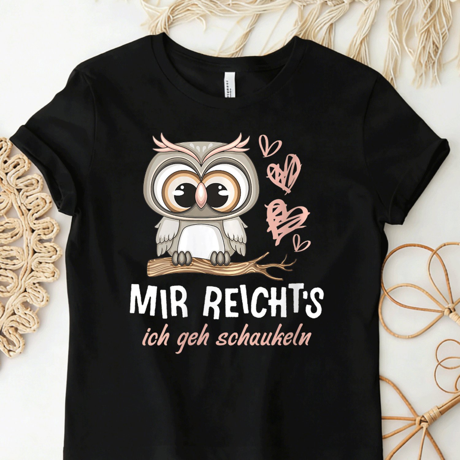 Women's Mir Reichts Ich Geh Schaukeln Owl Graphic Funny Saying T-shirt With Men Women Unisex Funny T-shirt, 180g
