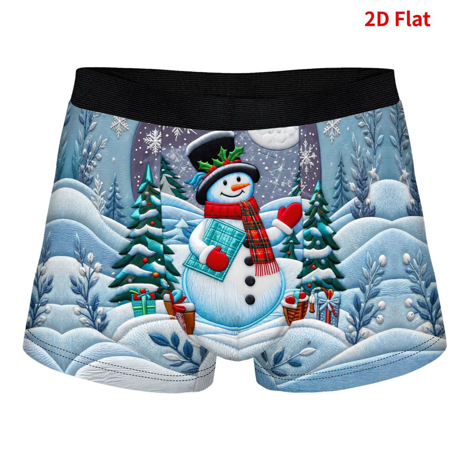 TEMU 2d Print Design Snowman Men's Vibrant Colorful Underwear Comfortable Hipster For Everyday Wear