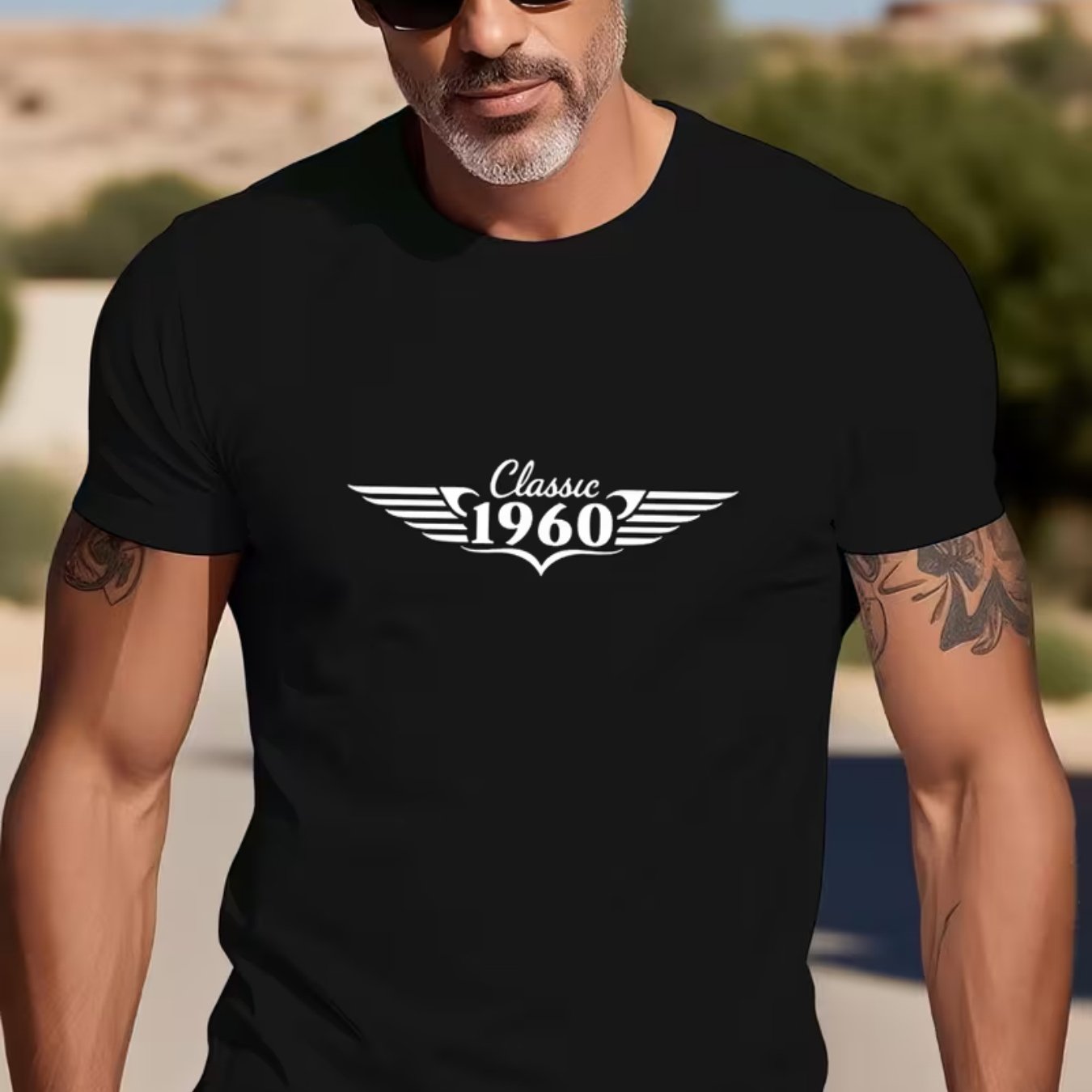 TEMU Men's 1960 Wing Trend Streetwear Summer Casual Round Neck Short Sleeve T-shirt