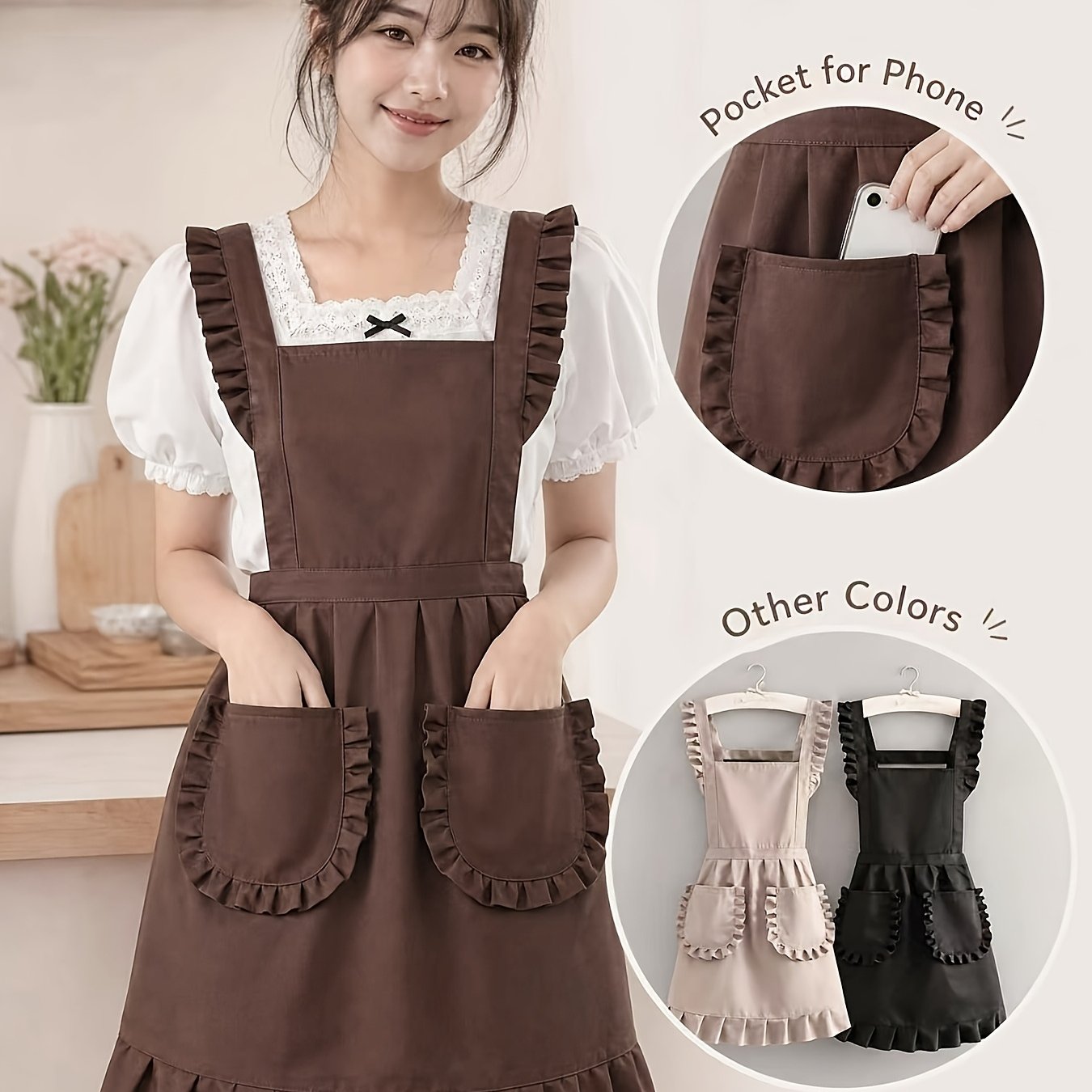 TEMU 1pc Women's Apron, Korean-style Gentle Lace Apron, Ins-style Influencer Sleeveless Bib Style, Nail Art, Eyelash, And Flower Shop Workwear With