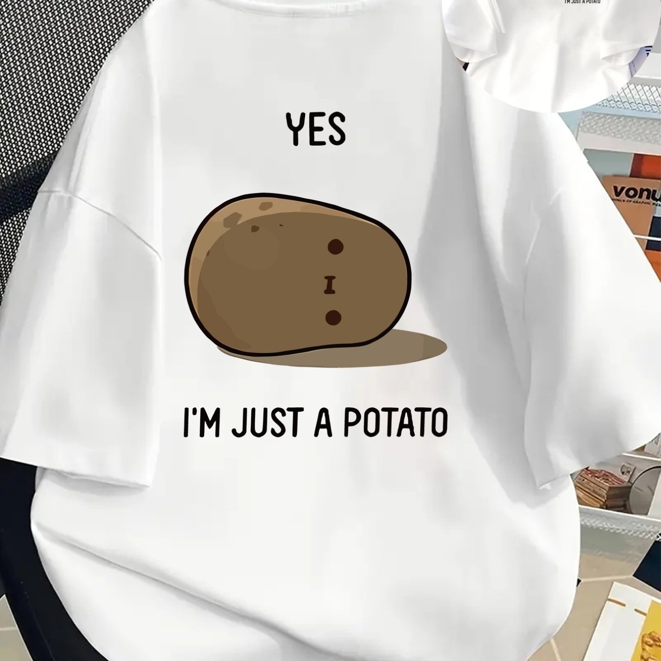 TEMU Front And Back Printed Fashionable Short-sleeve Summer Essential "yes I'm Just A Potato" Print Crew Neck Women's Casual Top - Women's Apparel