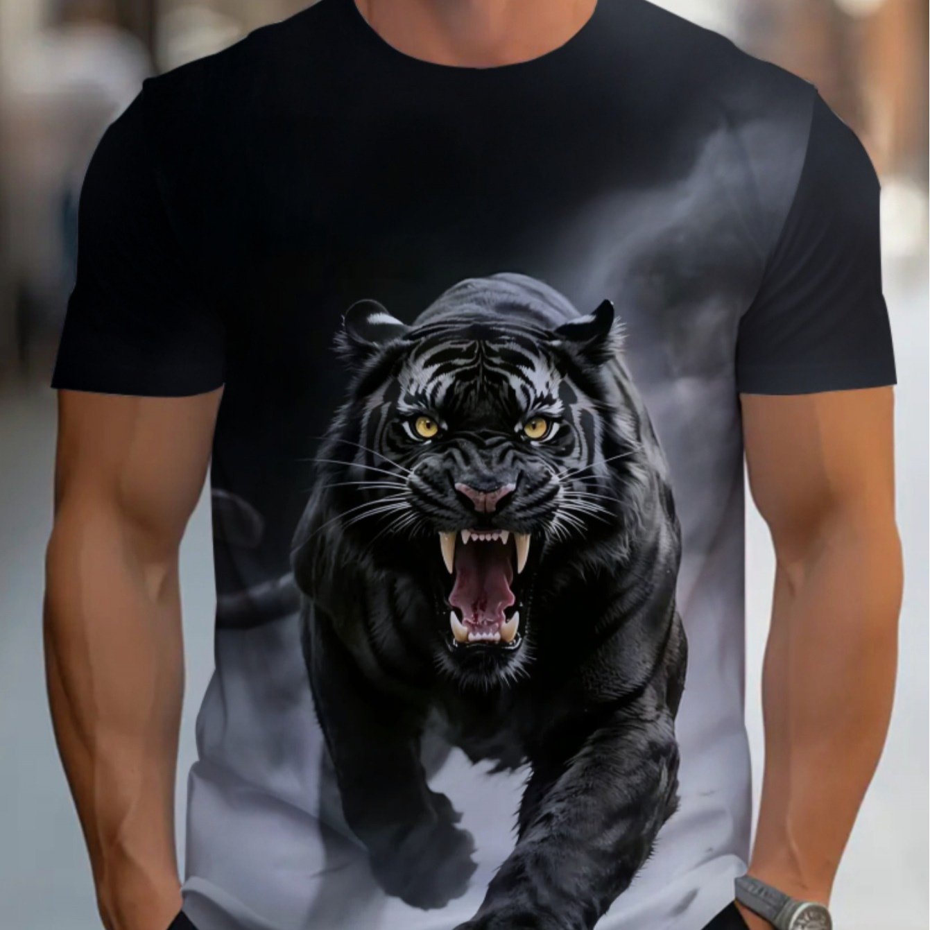 TEMU Men's Print T-shirt - Loose Fit Short Sleeve Round Neck Suitable For, Gym & Casual Wear, Machine Washable Athletic Shirt For Summer Training And