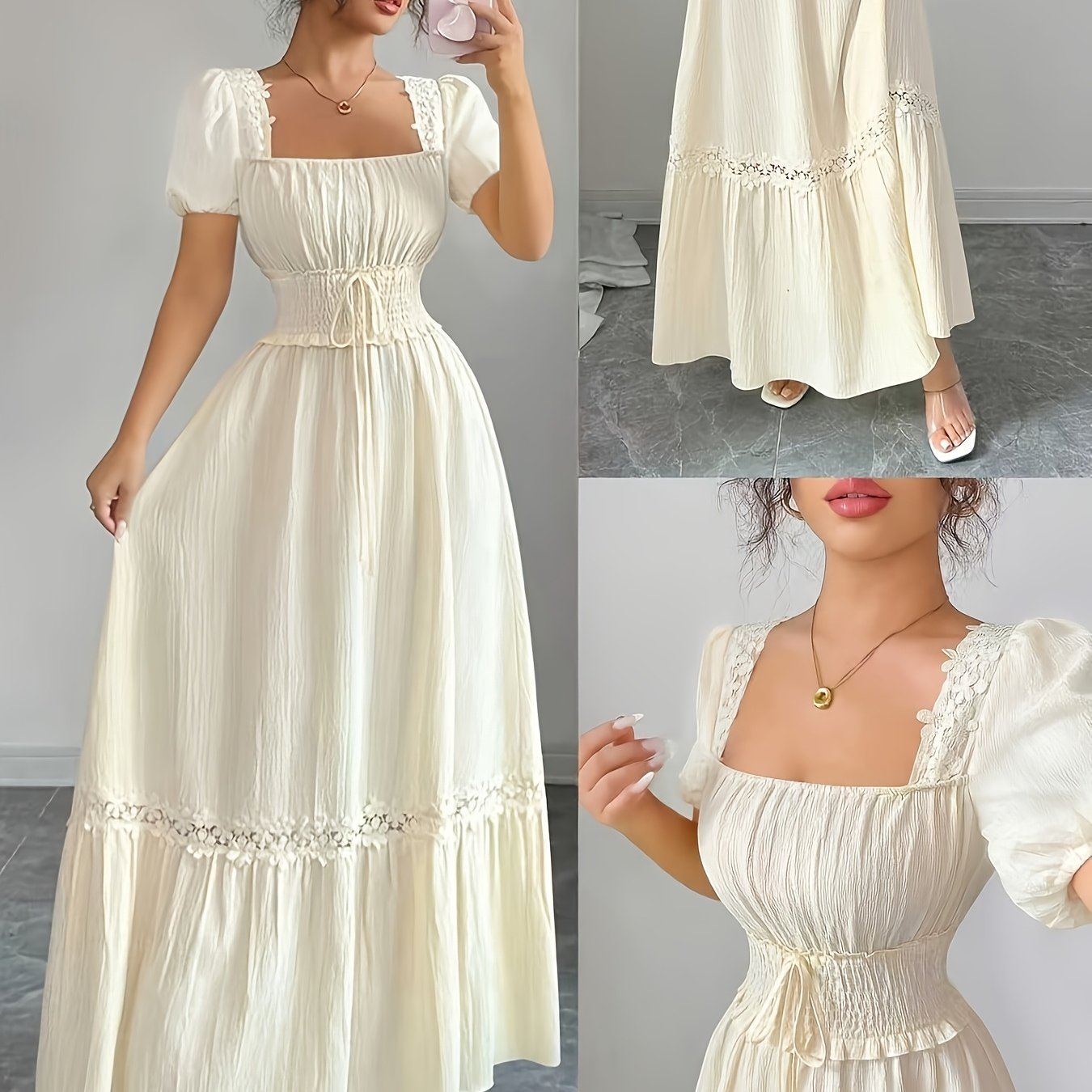 Image of 2026 European And With Neckline, Featuring Elegant Decorations And A Fitted Waist, Perfect For Vacations And Parties