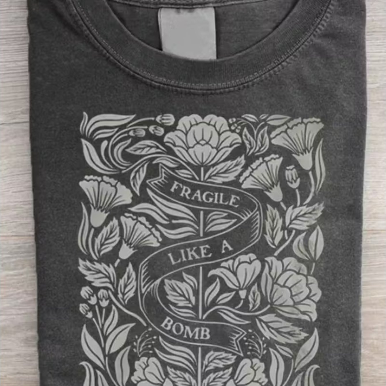 TEMU Men's Vintage-inspired Floral & "fragile Like A " Graphic T-shirt - Wax Printed Casual Round Neck Tee With & Retro Design, Fit For Beach, Summer