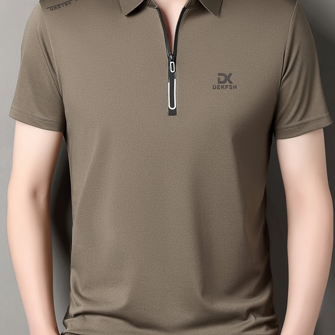 TEMU [] Men's Short Sleeve T-shirt Summer Lapel Print Zipper Casual Shirt