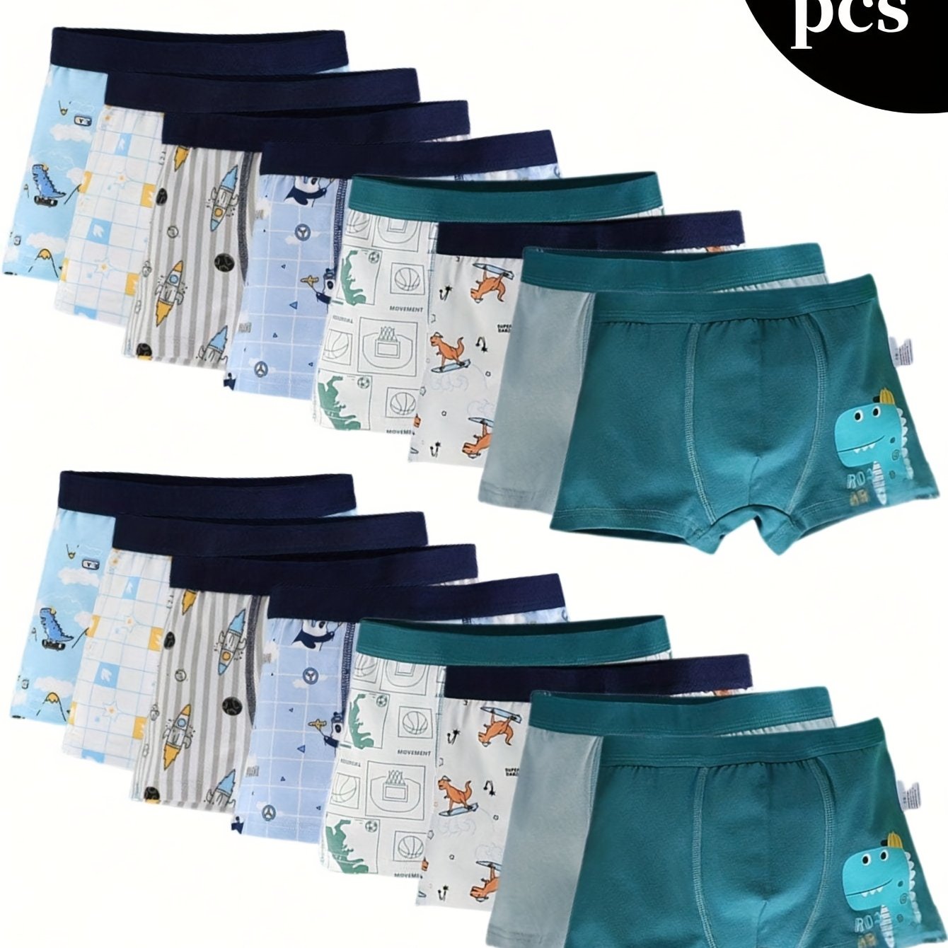 TEMU 16pcs Boys Underwears, Boys Boxer Briefs, Soft Comfortable & Elastic Shorts, Cartoon Dinosaur Print For Growing Boys & Student