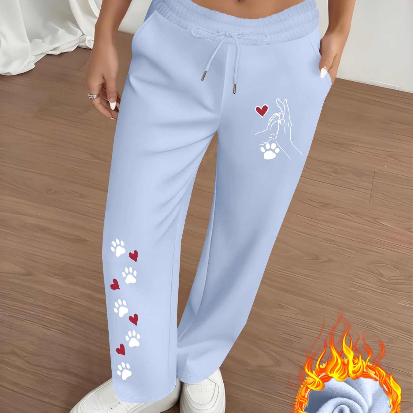 TEMU Fashion Autumn Winter Essential Cute Print High-fashion Commuter Casual Relaxed Daily All-match Warm Fleece Long Pants Women
