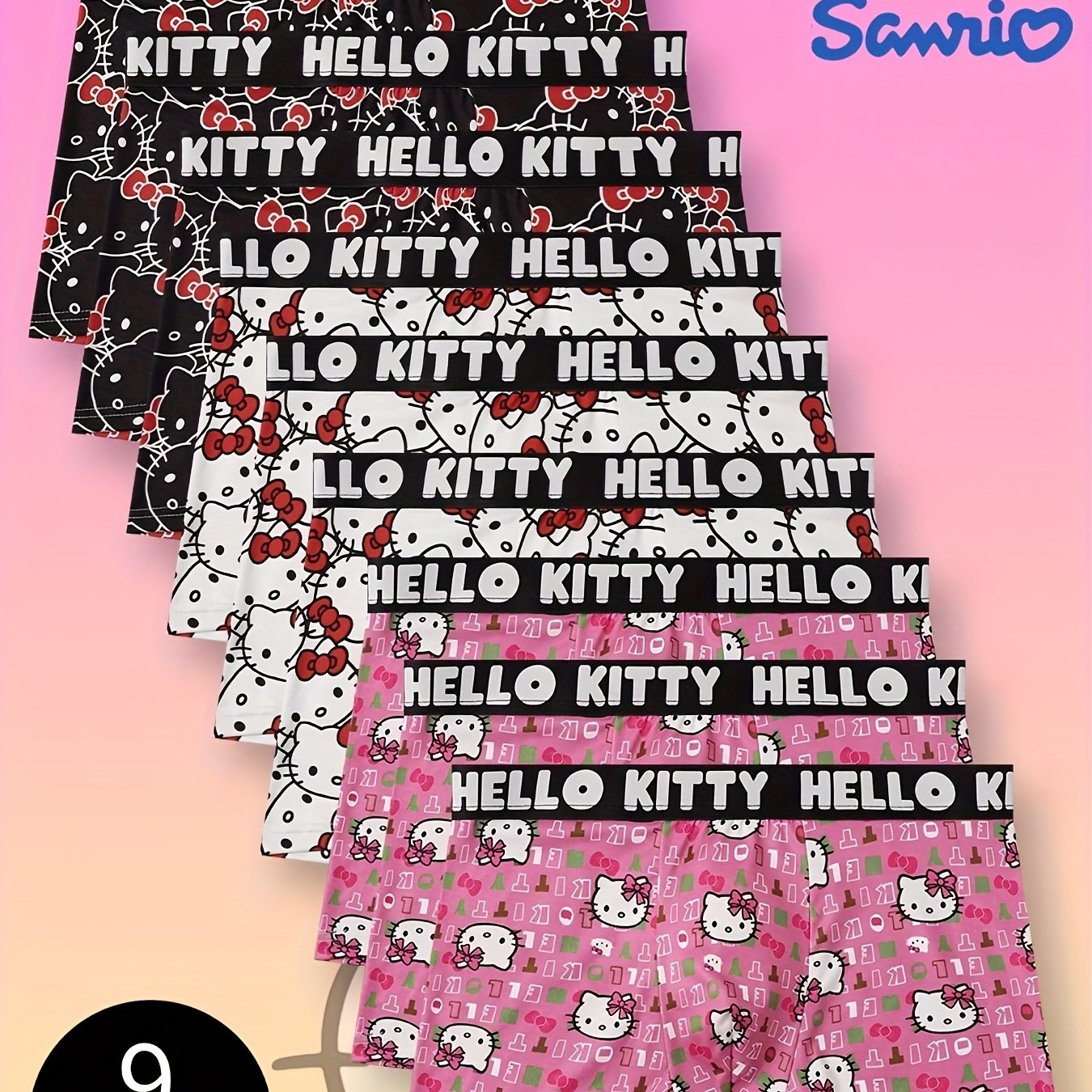 E-shop 9er-Pack Sanrio Herren Boxershorts - Niedliches Doodle-Print - Ultraweicher, atmungsaktiver -Mix, Bequeme Unterwäsche