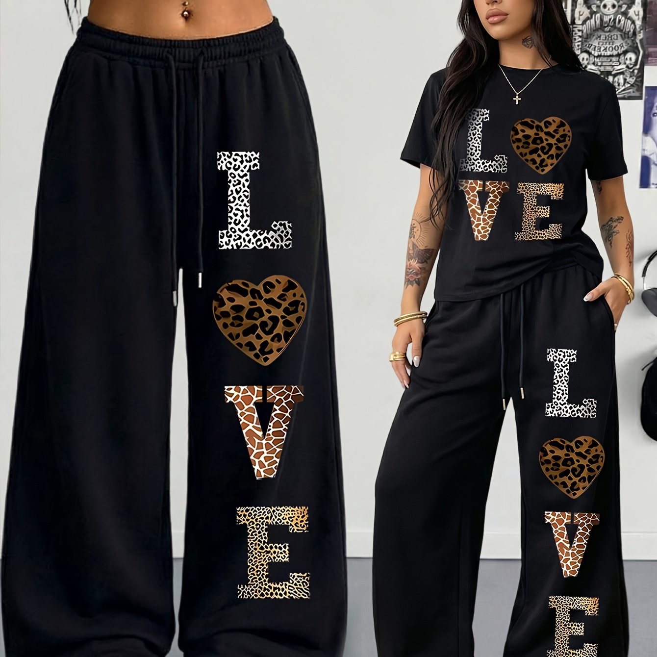 TEMU /summer Set: A 2pcs Set Featuring A , A Round Neck Short-sleeved Top, And Loose Drawstring Trousers. Featuring A Y2k Streetwear Retro Hip-hop ,