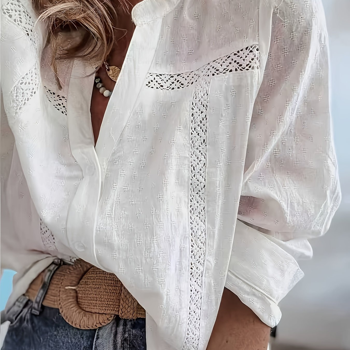 TEMU Ladies' Elegant Lace Long-sleeve Shirt Ll188