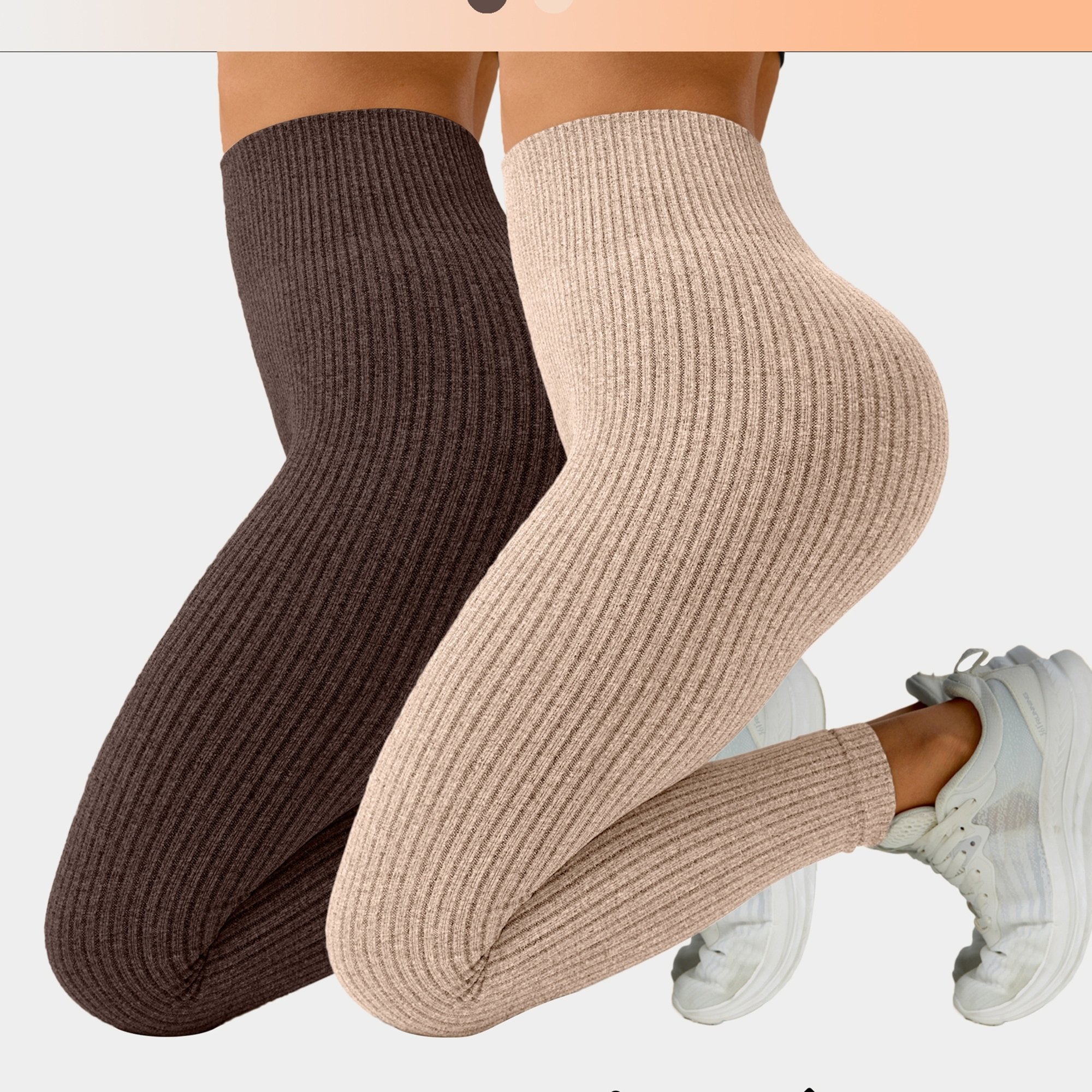 Image of 2pcs Set Women's Minimalist Ribbed Tight Leggings, Yoga Training , Women's Everyday Street Style. Yoga Training Leggings