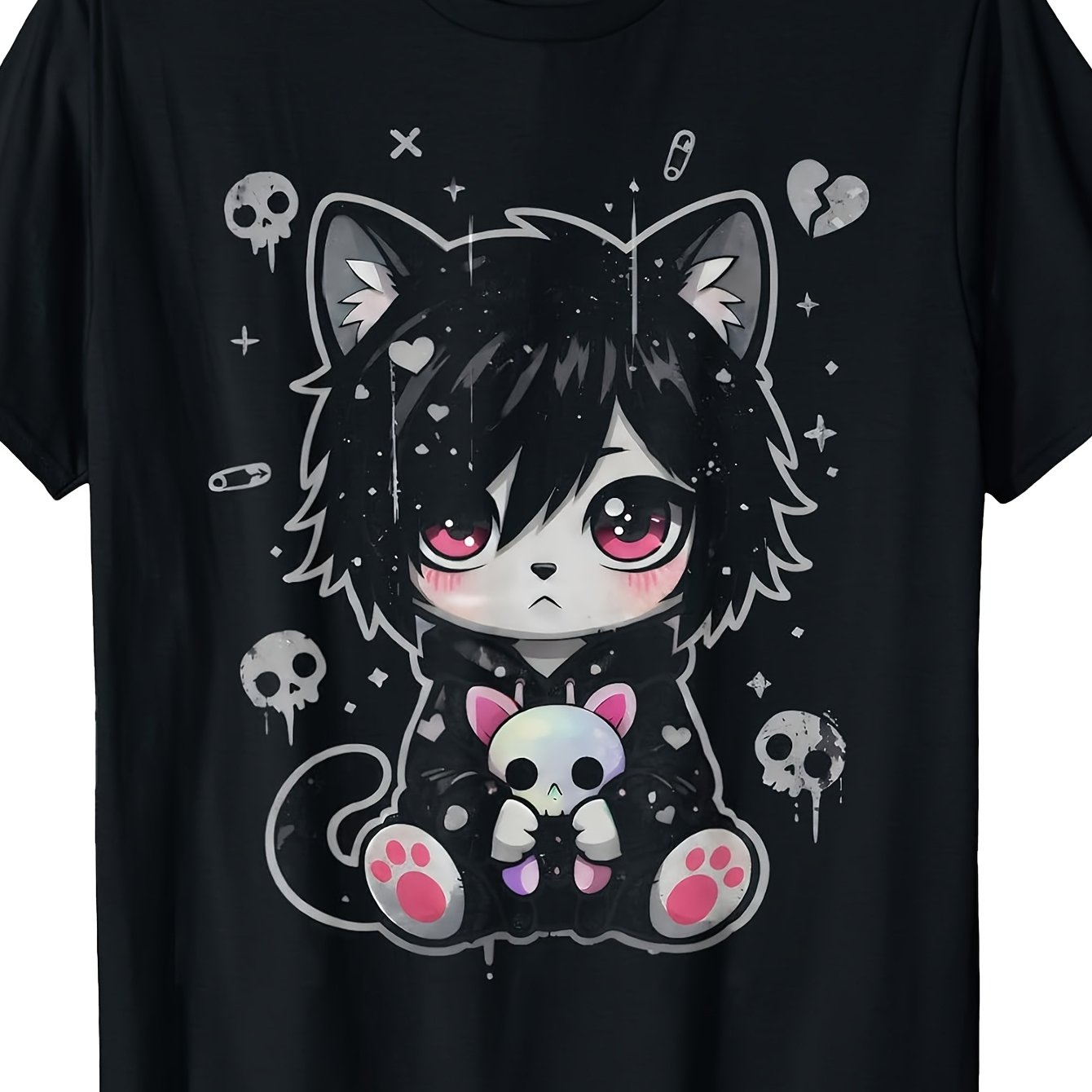 Image of Goth Girl Emo Gothic Cat Punk Dark Grunge Cute Kitty T-shirt Men's T-shirt Classic Perfect For Home|outdoor|work|gifting (birthdays|valentine's Day|mother's Day) S-3xl Unisex
