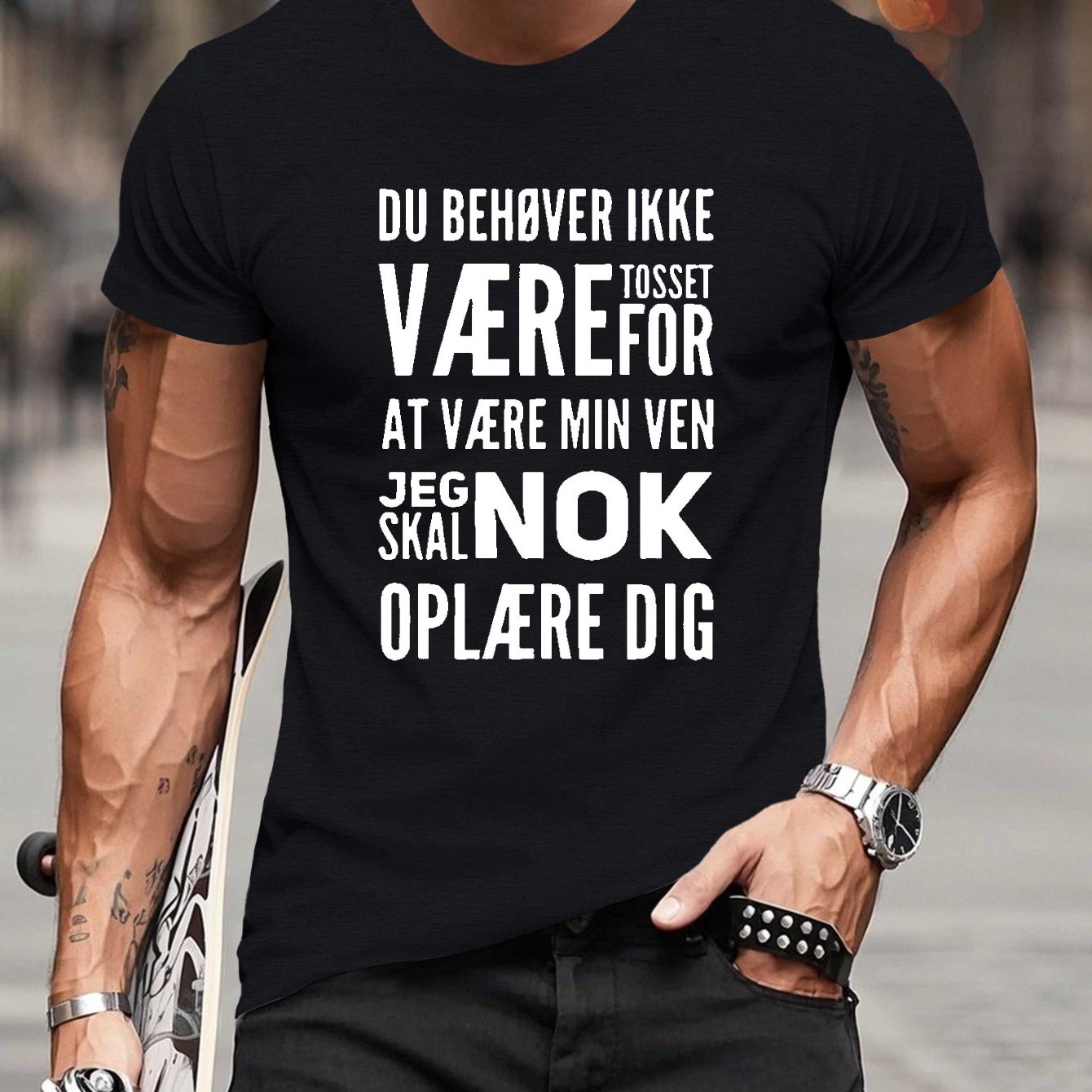 TEMU Men's Danish Humor T-shirt - "suitable For Ladies" Funny , Casual Round Neck Summer Top, Machine Washable Danish Saying Tee For Parties & Casual
