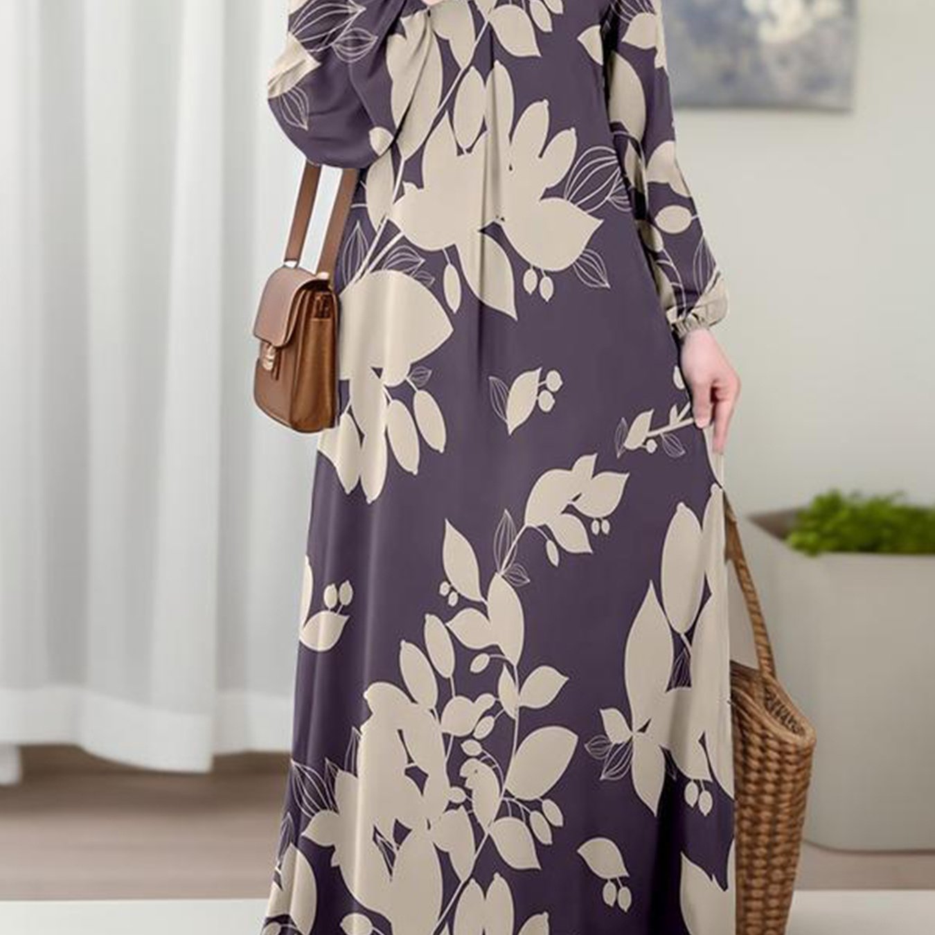 TEMU 2026 , Women's Long Robe, Loose Fit, Casual And Fashionable, Traditional Style, Floral Pattern, Simple Long Sleeve Floral Print Maxi Dress,