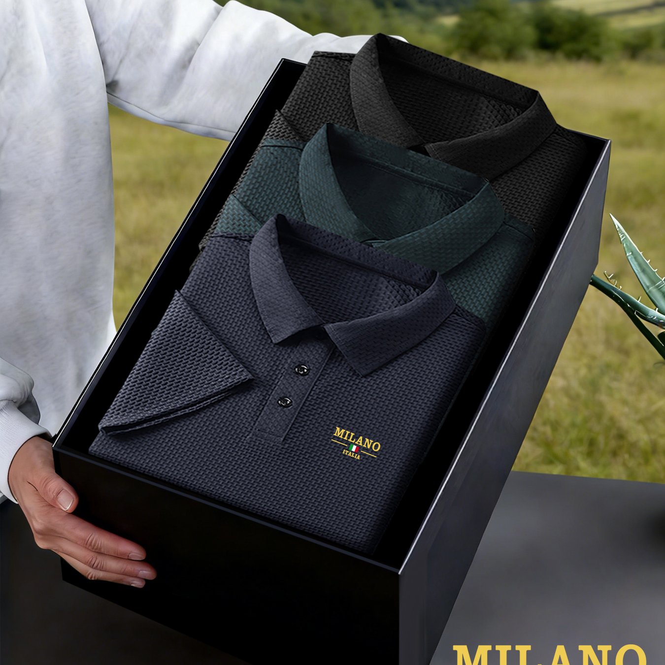 TEMU 3pcs Pattern Plus Size Men's Outdoor Golf, Equestrian Casual Collar Short Sleeve Textured Fabric, Mature Men's Business Casual Jacquard Texture,