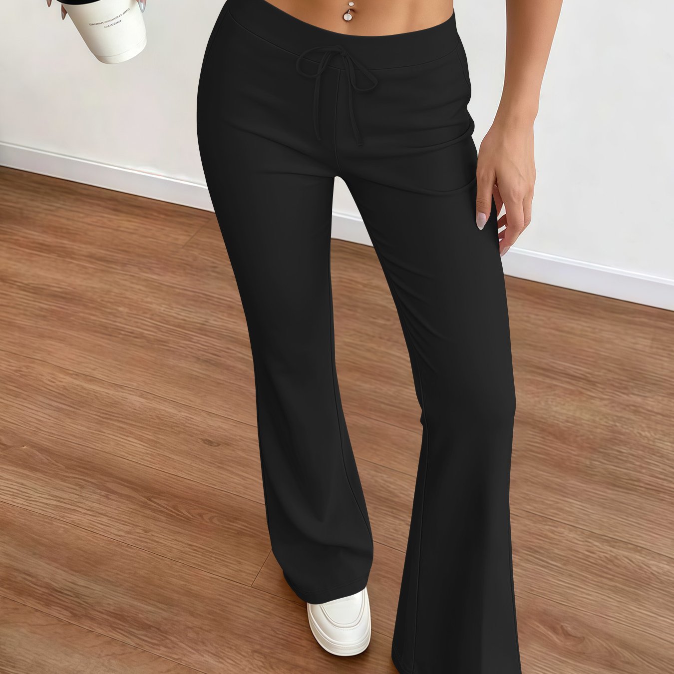 TEMU 2026 European And American Spring/summer Women' Color Pure Tone High-waist Drawstring Trousers For Daily Casual Wear, Street Style, Fashionable