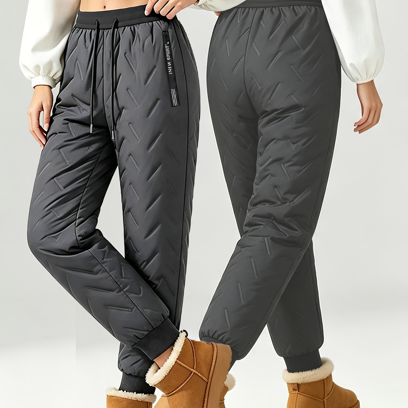 TEMU Women's Casual Sport Pants, -lined Thick Autumn/winter Trousers, Warm And Cozy, Suitable For Outdoor Wear In Autumn And Winter