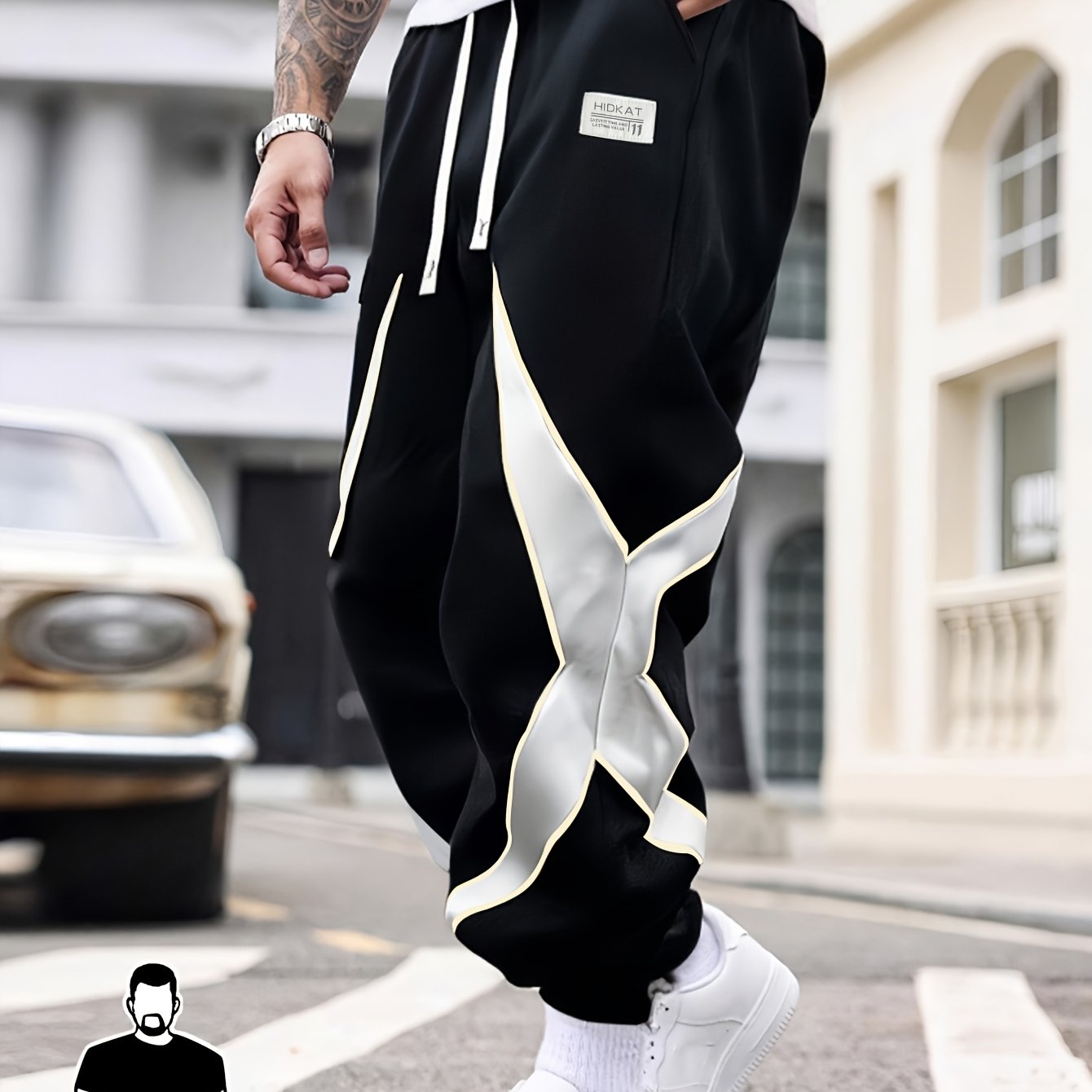 Image of 1pc Large Size Men's Letter Print Fashion Drawstring Pants, Casual Running And Workout Long Trousers, Suitable For And Commuting For Men, Plus Size